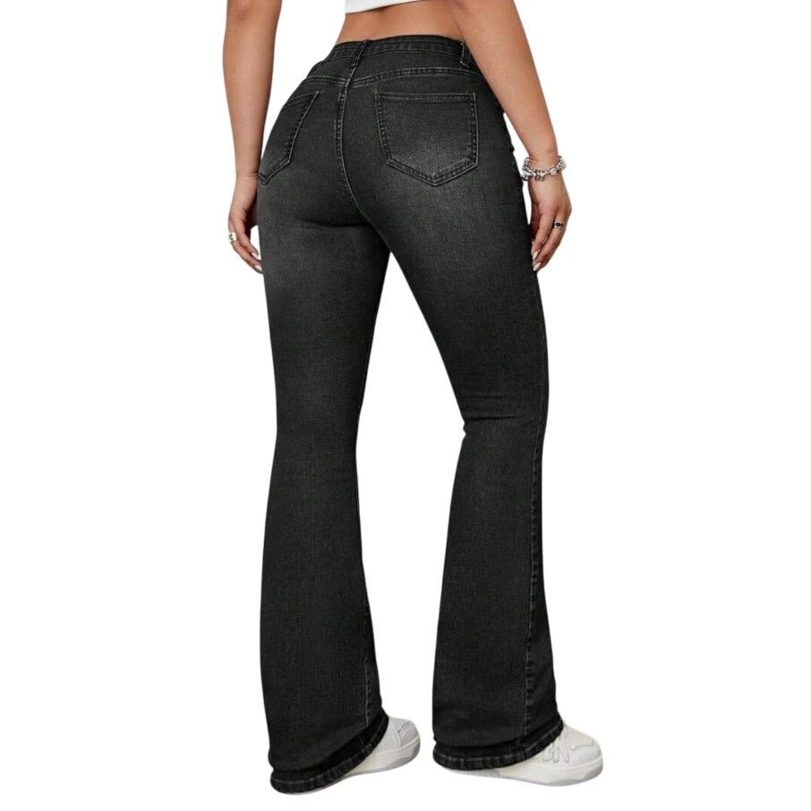 Shein Women's Mid Rise Flared Jeans in Black, Size 4/28 Size 27" / US 4 / IT 40 - 3 Thumbnail