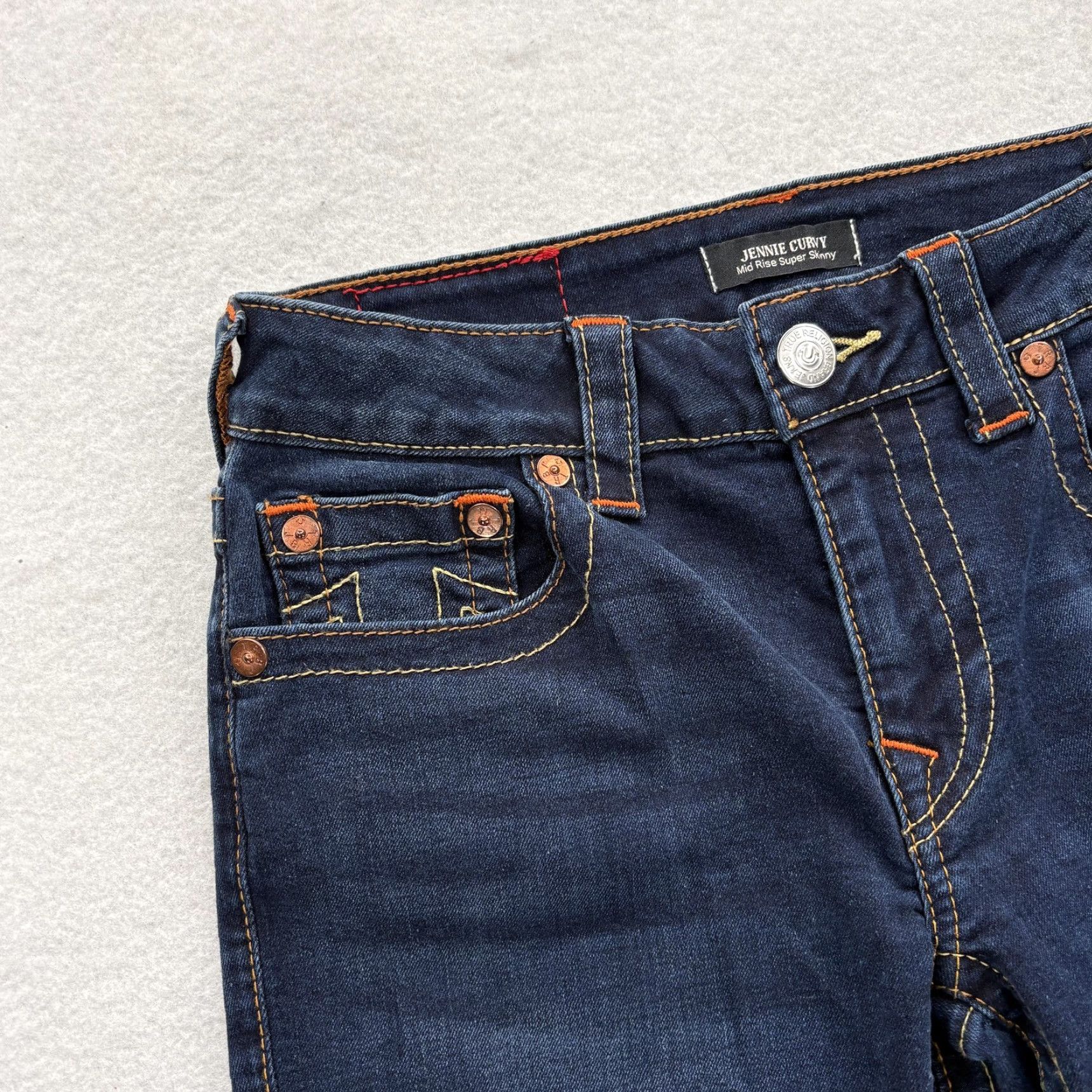 True Religion True Religion Jeans Skinny 27 Blue Dark Wash Mid Rise Womens 5-Pocket Denim Zip Slim Stretch Y2K Vintage No Size 27" / US 4 / IT 40 - 3 Thumbnail