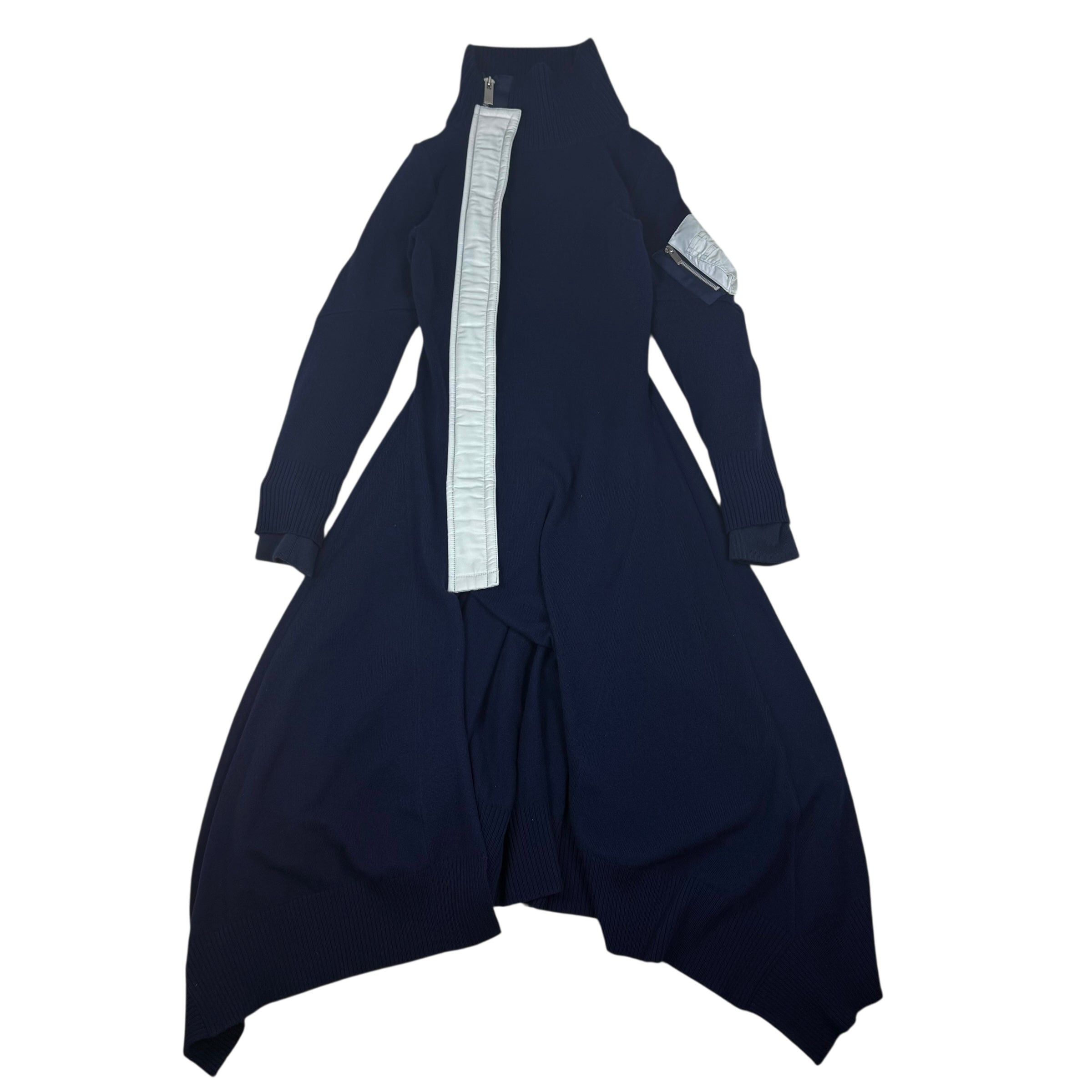 Sacai Sacai AW19 MA-1 Docking Wool Knit Zip-Up Midi Dress Navy (Si Size S / US 4 / IT 40 - 1 Thumbnail