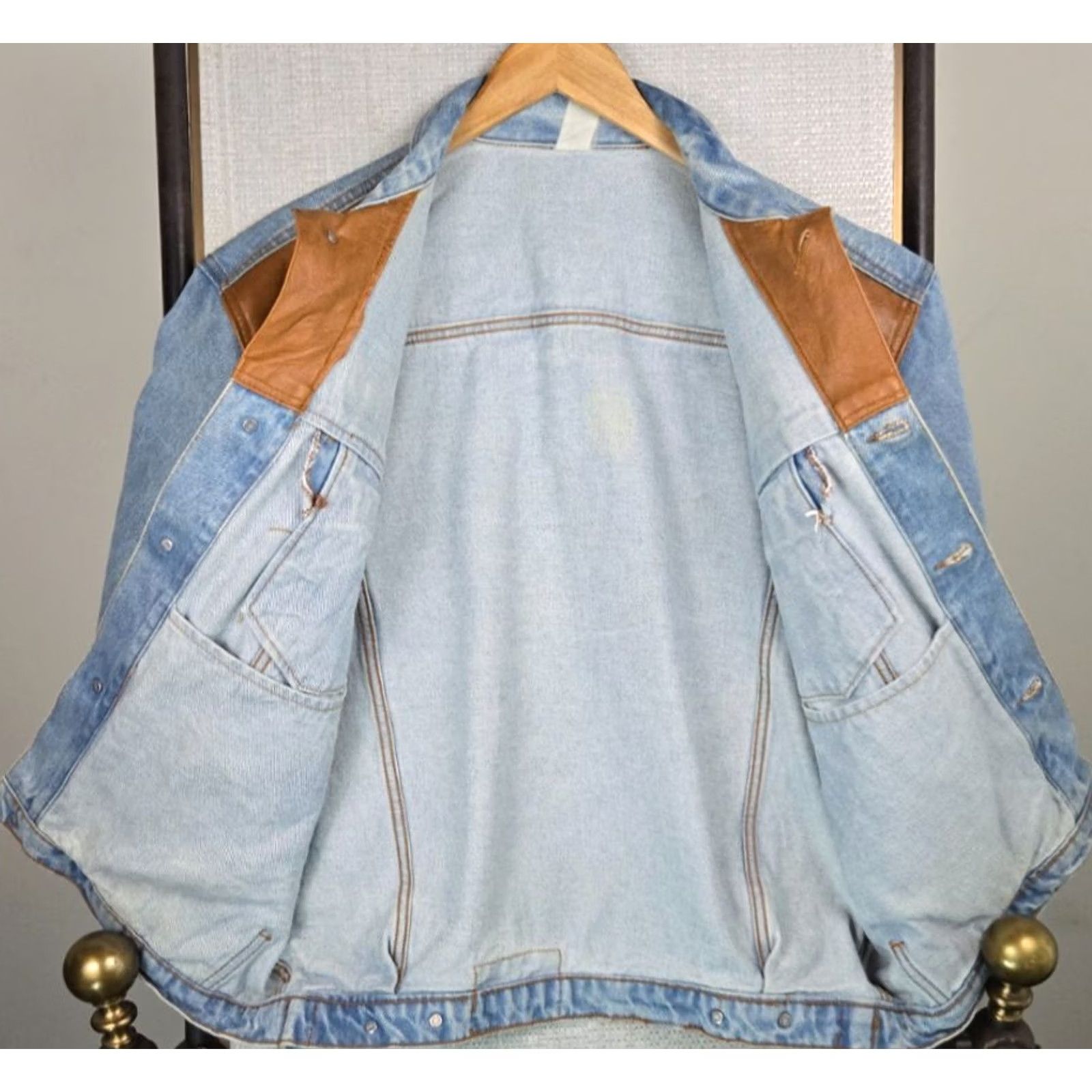 Denime SHOOTER VTG Mens Size Large Western Denim Leather Trucker Jacket Button Front Size US L / EU 52-54 / 3 - 7 Thumbnail