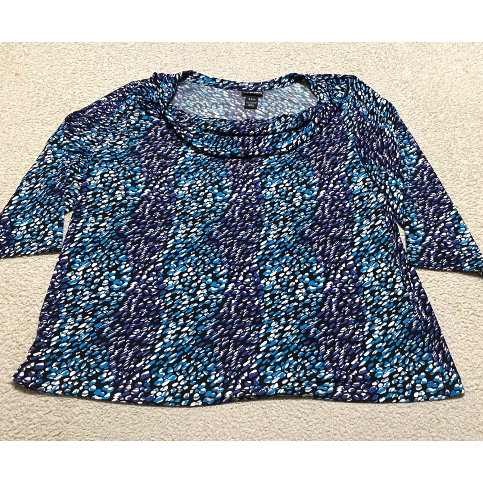 Vintage Lane Bryant Blouse Womens 20W Plus Blue Geometric 3/4 Sleeve Cowl Neck Size 3XL / US 20-22 - 2 Thumbnail