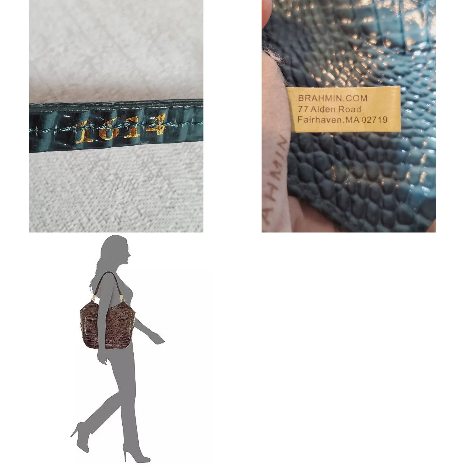 BRAHMIN Brahmin Thelma Melbourne Leather Tote Ivy Crocodile Embossed Shoulder Bag Womens Large 18W 15H 5D Gold Hardware Navy? Size ONE SIZE - 10 Thumbnail