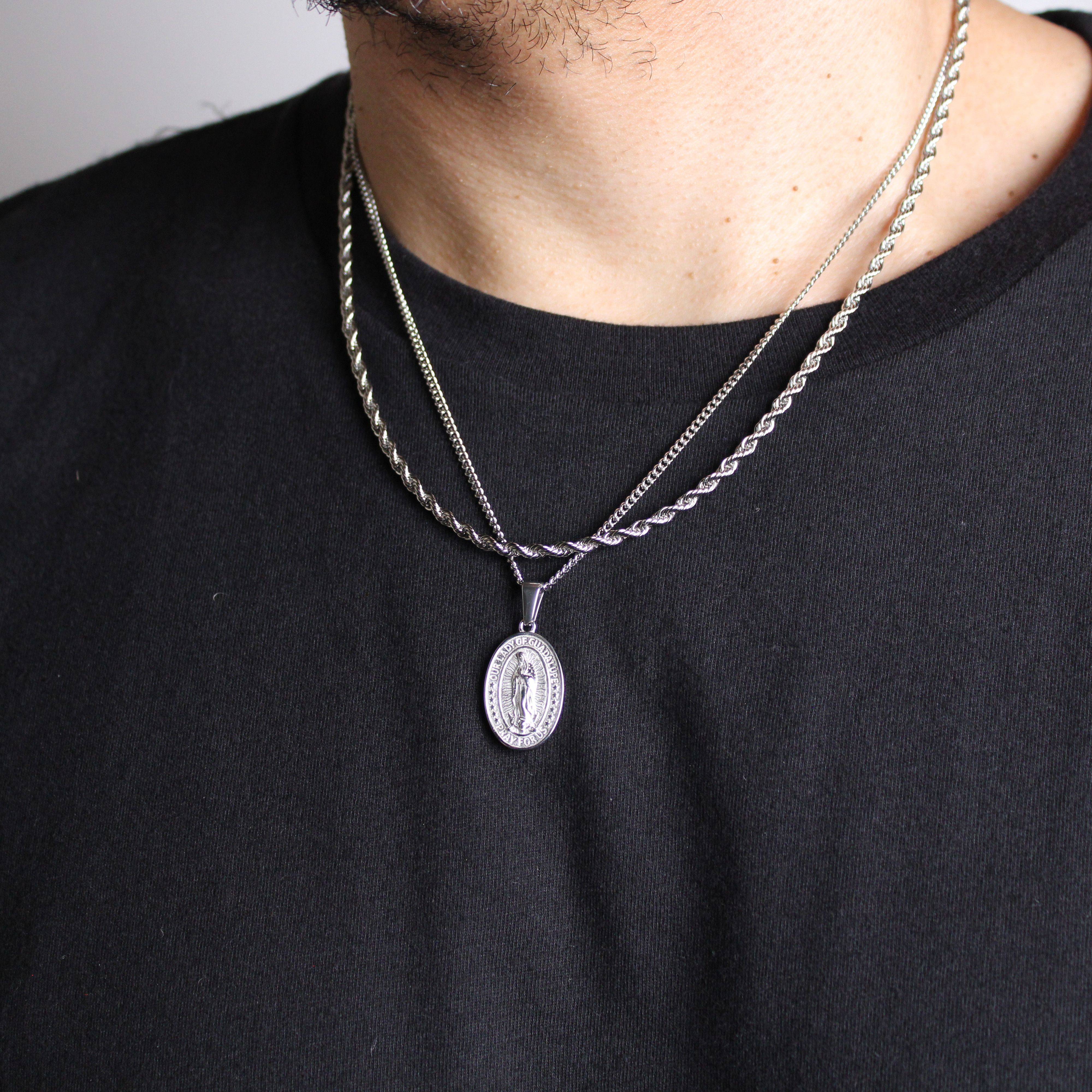 Jewelry Silver Lady of Guadalupe Pendant & 3mm Rope Chain Set Size ONE SIZE - 2 Thumbnail