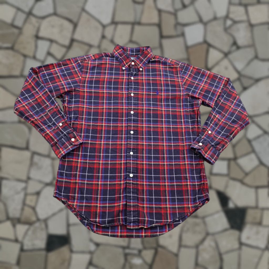 Ralph Lauren VINTAGE Ralph Lauren Shirt Mens Medium Blue Red Plaid Twill Button Classic Fit Size US M / EU 48-50 / 2 - 1 Thumbnail