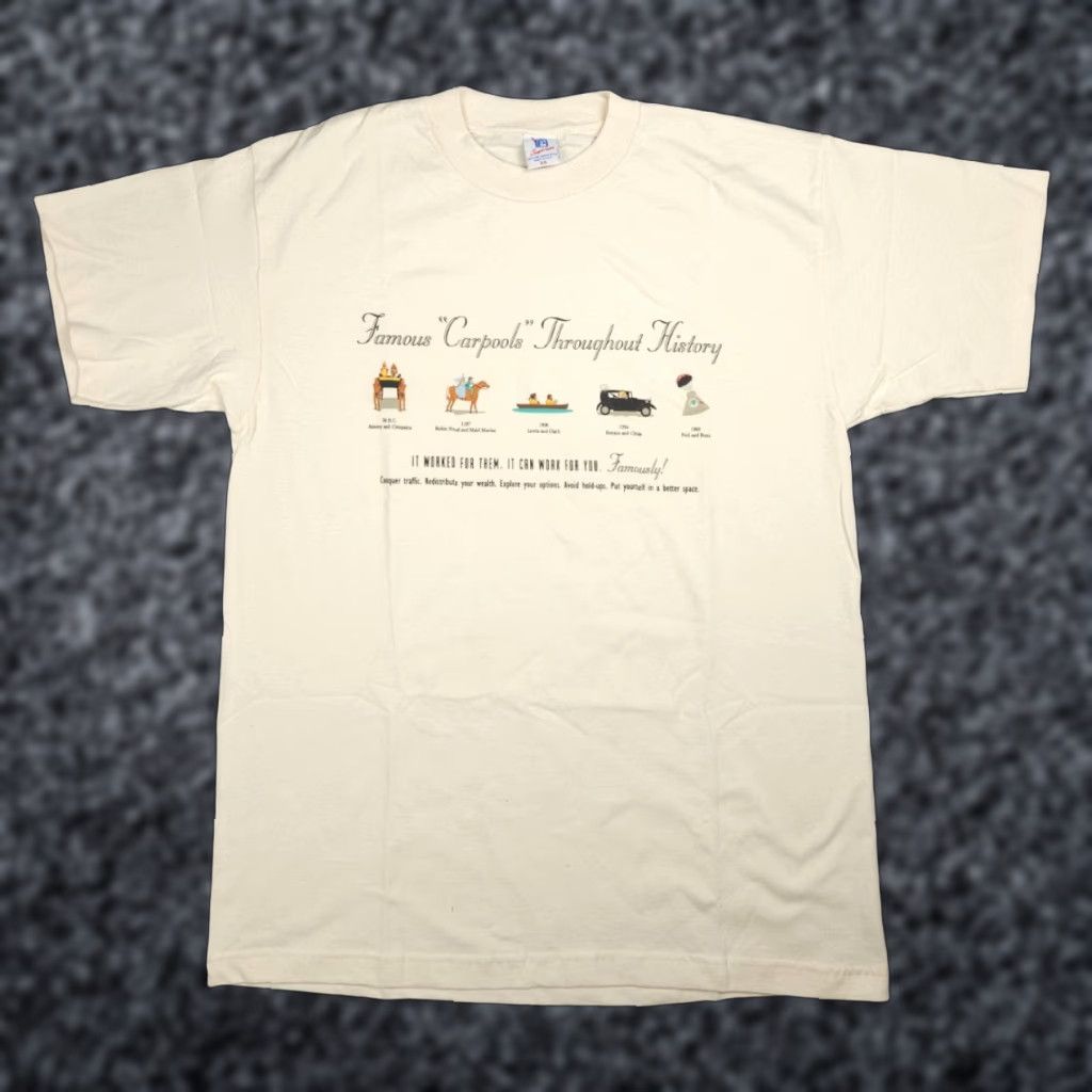 Vintage VINTAGE Superior Graphic T-Shirt Men XL White Beige Carpool Funny 90s USA Single Stitch Shirts Mens Size US XL / EU 56 / 4 - 1 Thumbnail