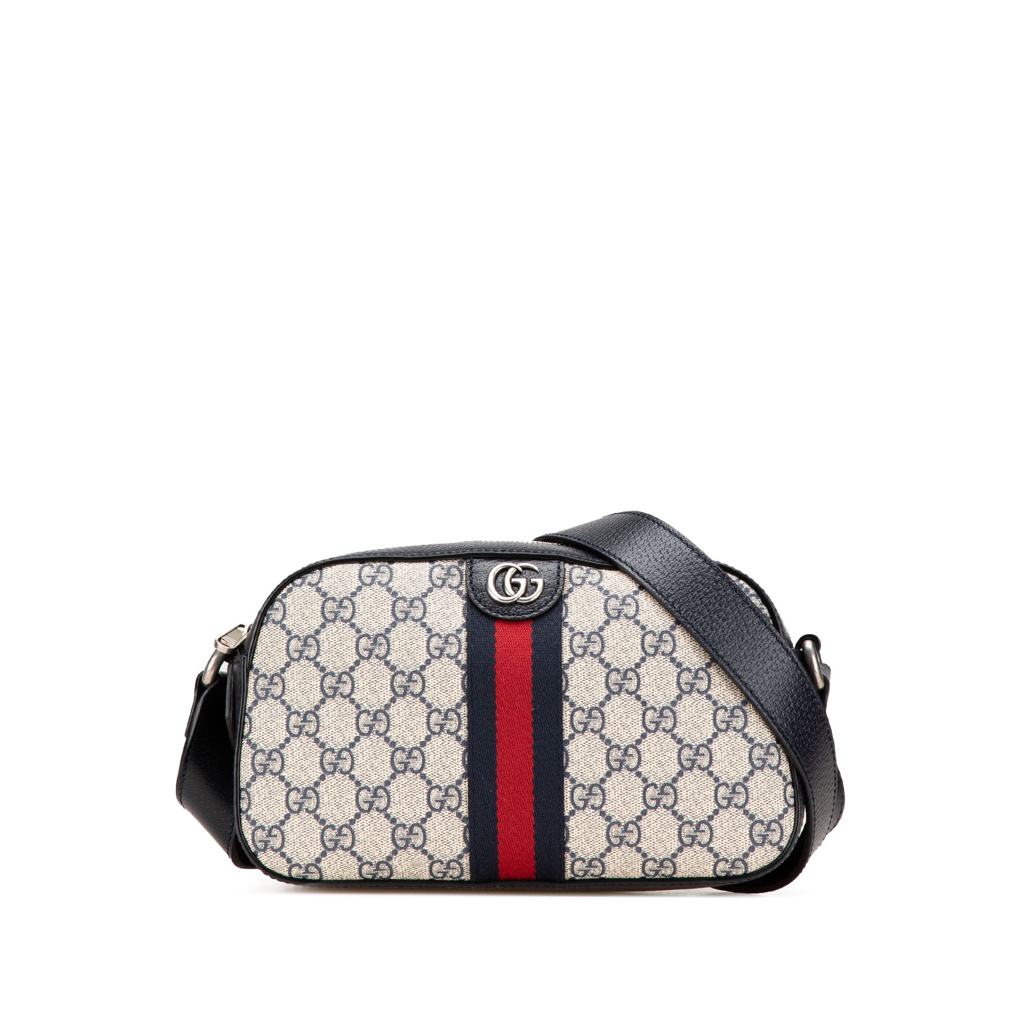 Gucci Small GG Supreme Textured Dollar Calfskin Web Ophidia Camera Bag in Brown, Women's