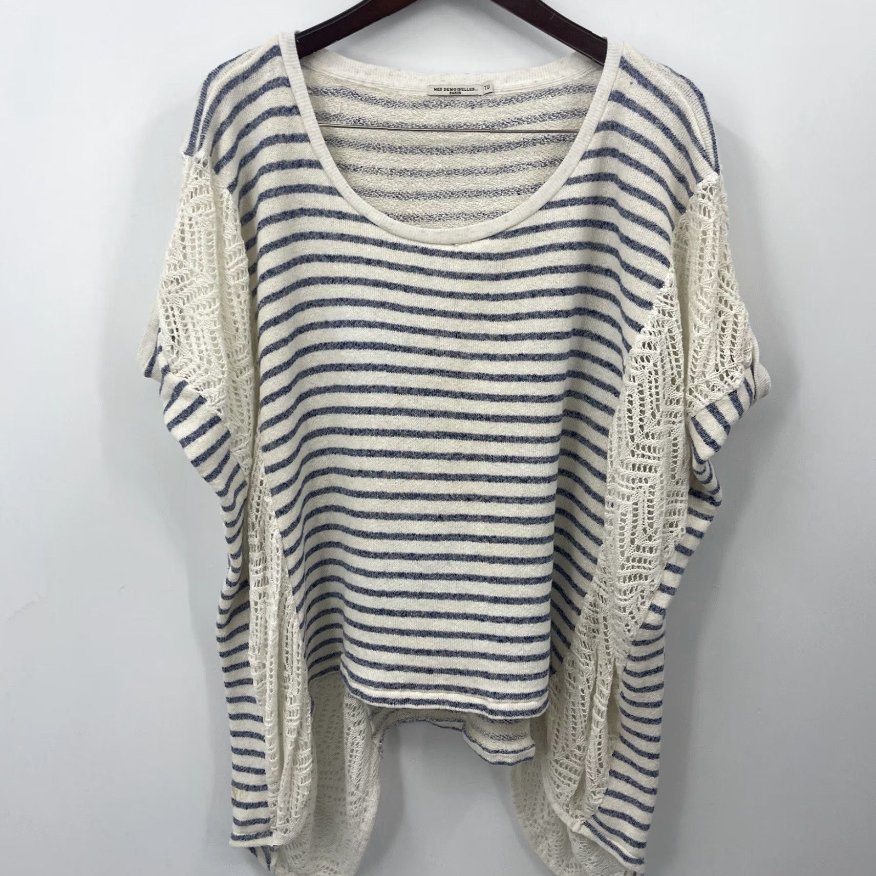 Mes Demoiselles Mes Demoiselles Tunic Top Womens One Size Ivory Boho Bohemian Stripe Dolman Sleeve Round Neck Casual Read Tunic Size One Size Womens iconic brand Size ONE SIZE - 3 Thumbnail