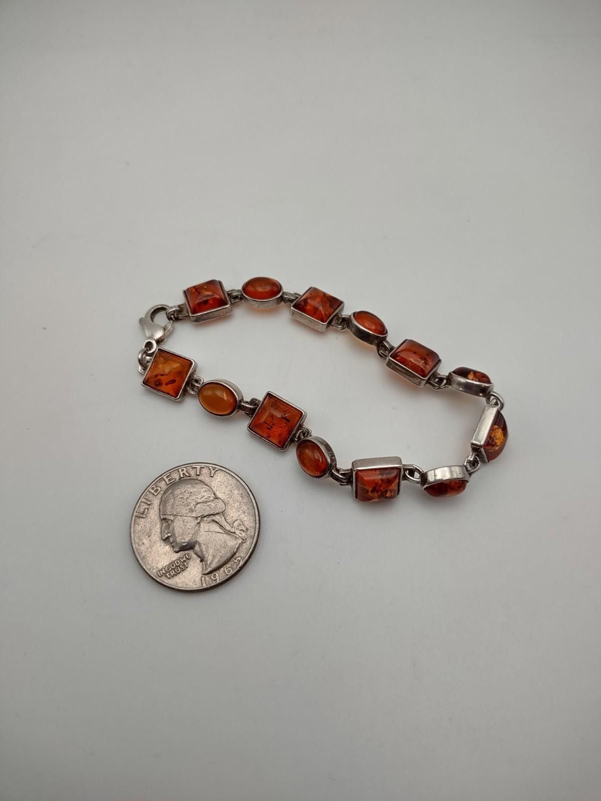 Chalk Line 925 Sterling Silver Baltic Amber Link Bracelet 7 inches Size ONE SIZE - 2 Thumbnail