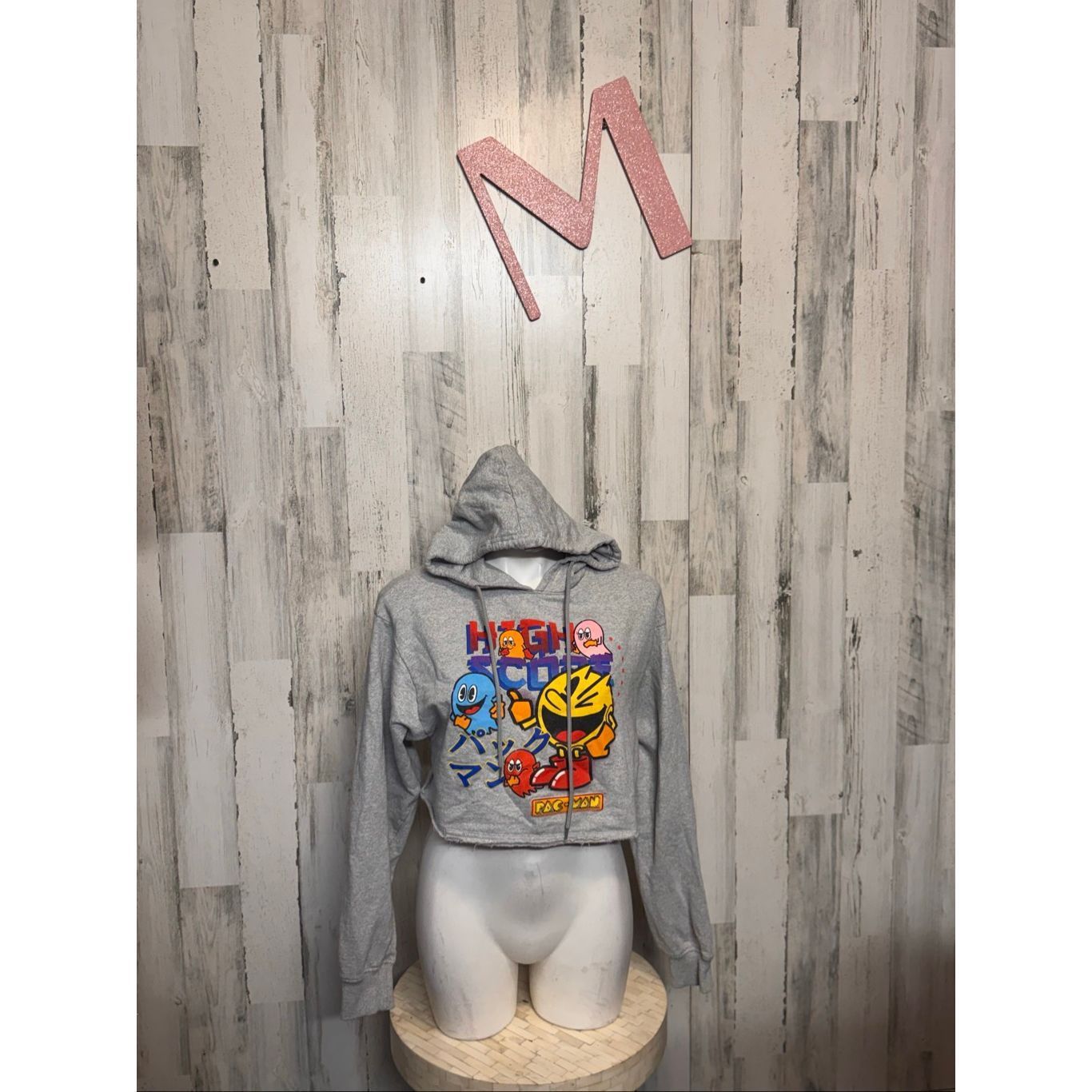 Other Pac-Man Cropped Hoodie | Gray Graphic Sweatshirt Gamer Retro Size M / US 6-8 / IT 42-44 - 1 Thumbnail