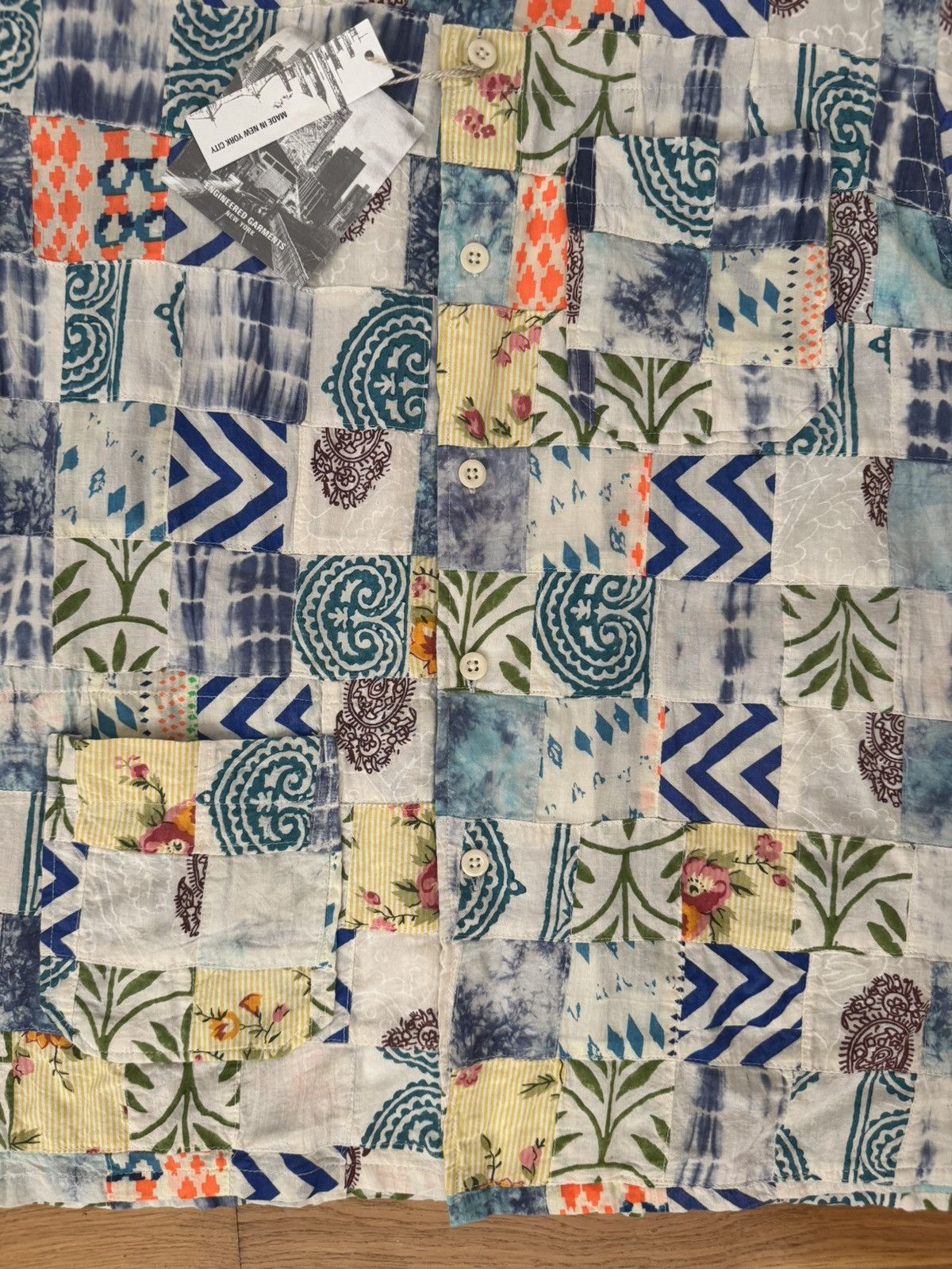 Engineered Garments Engineered Garments White Blue Patchwork Ethno Print Camp Size US XS / EU 42 / 0 - 10 Thumbnail