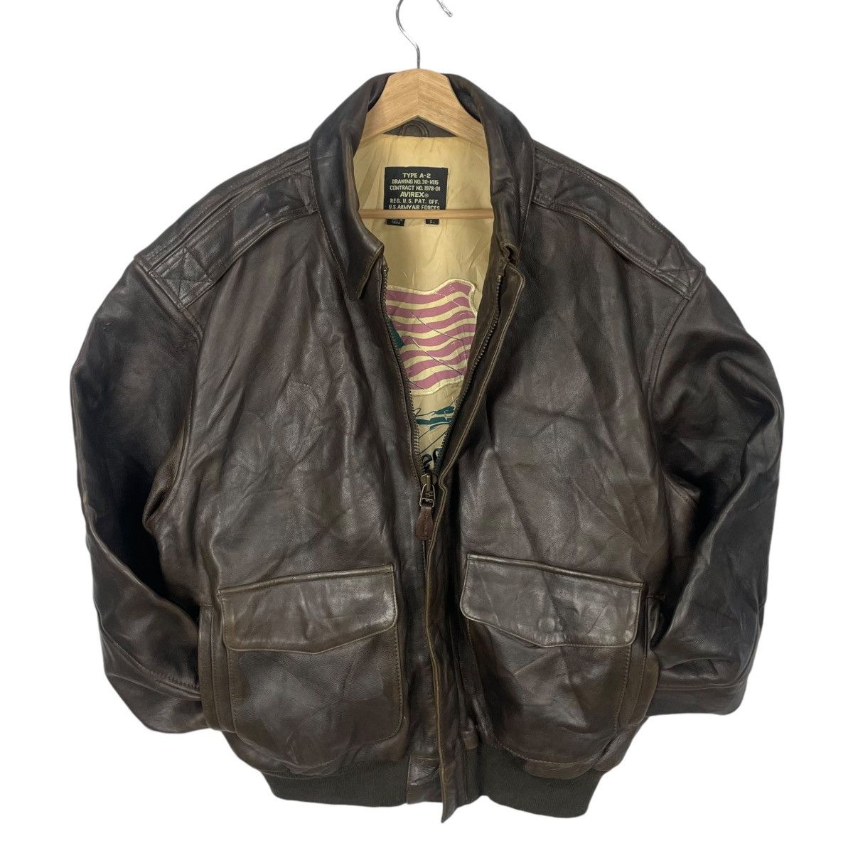 Avirex 💥 TYPE A-2 AVIREX JACKET HANDDRAW LEATHER BOMBER Size US L / EU 52-54 / 3 - 6 Thumbnail