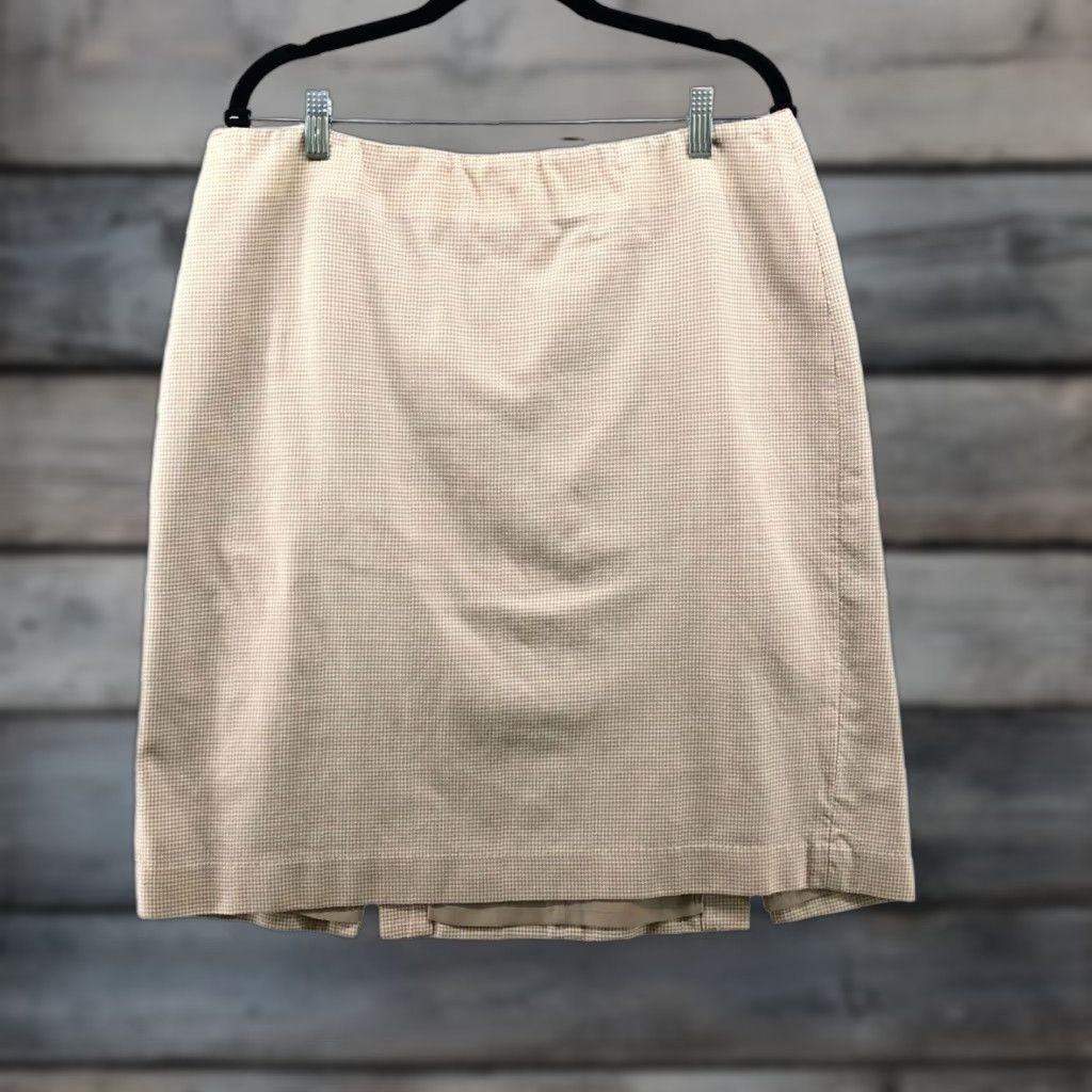 Lands' End Lands' End Wool Stretch Pencil Skirt Beige Size 16 Womens Knee Length Back Zip Plaid Plaid Workwear Formal Career Size 38" / US 16 / IT 52 - 1 Thumbnail