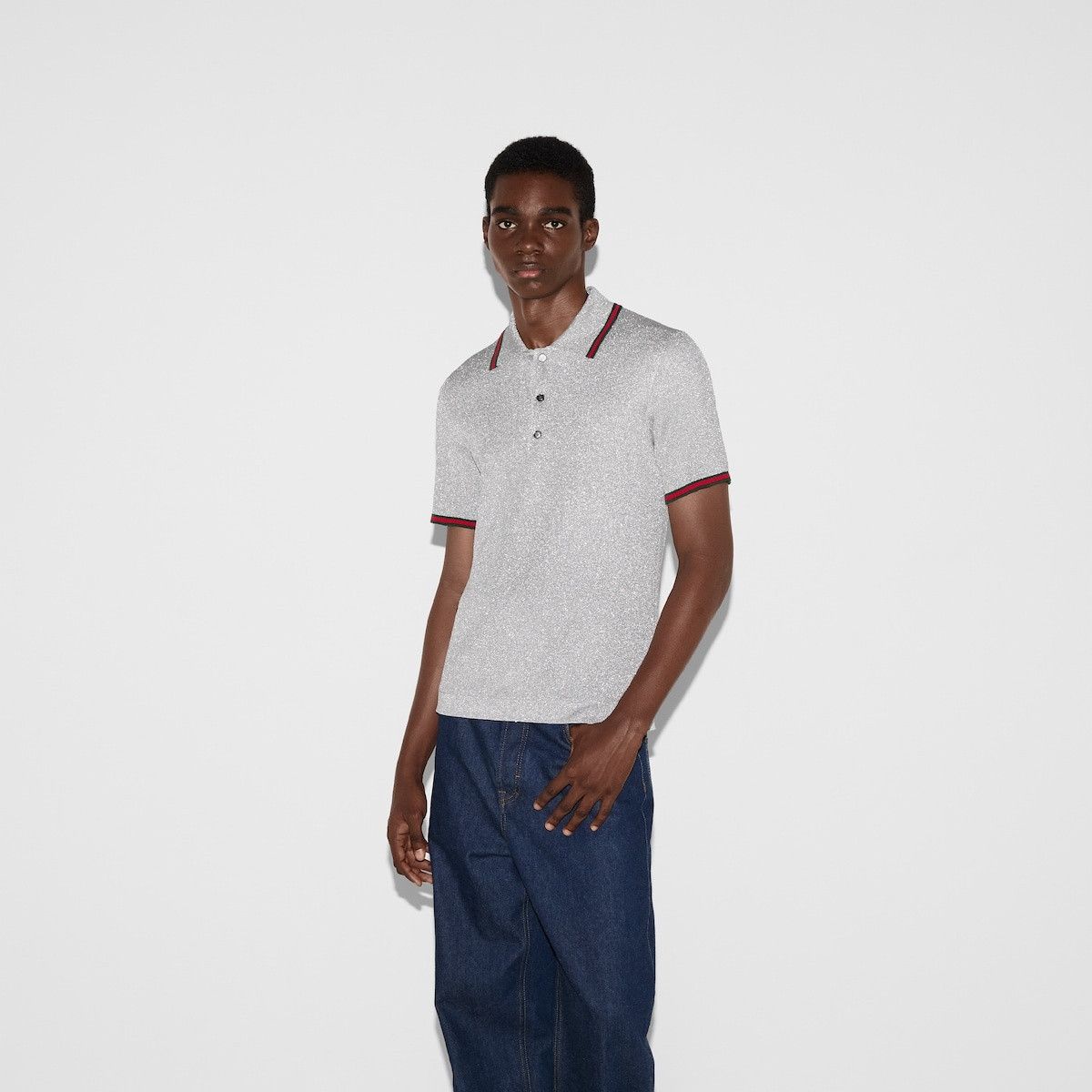 Gucci o1loc1c0925 Lame Knit Polo Shirt in Gray Size US XL / EU 56 / 4 - 3 Thumbnail