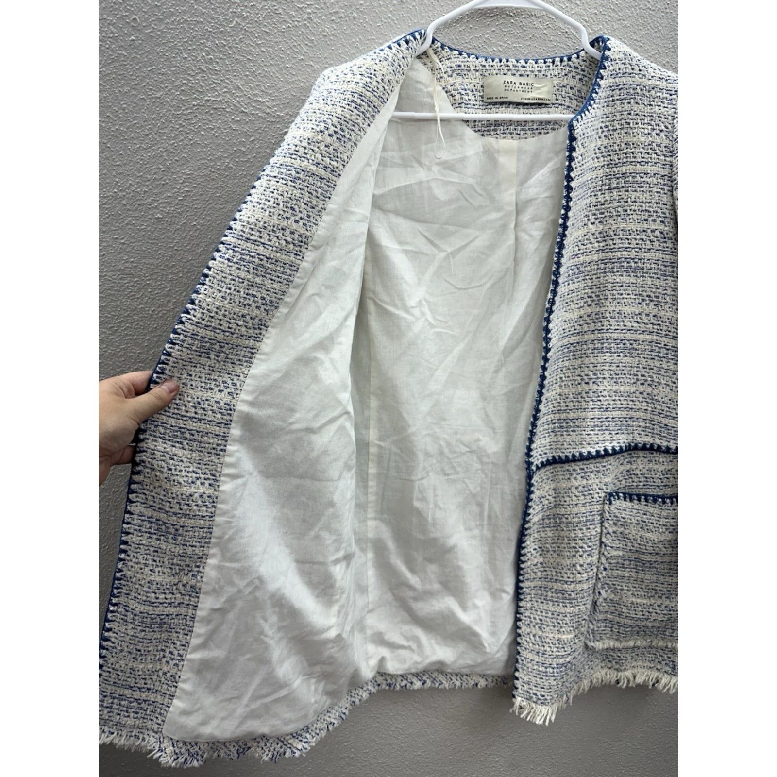 Zara Zara Basic Outerwear Womens Coat XS White Tweed Open Front Lined Jacket Coat Factory Basic Shirt? Size XS / US 0-2 / IT 36-38 - 4 Thumbnail