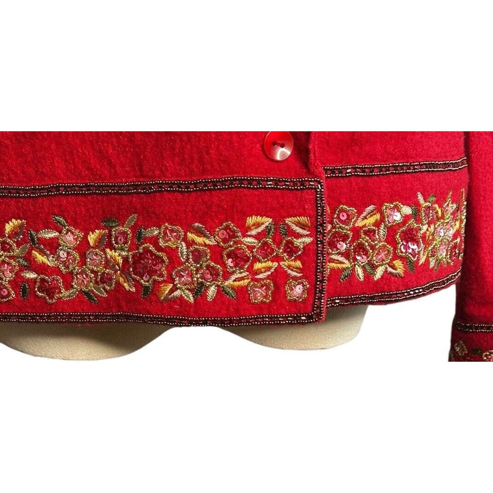 Other Vintage Talbots Red Boiled Wool Sweater Jacket Beaded Sz PL Size L / US 10 / IT 46 - 3 Thumbnail