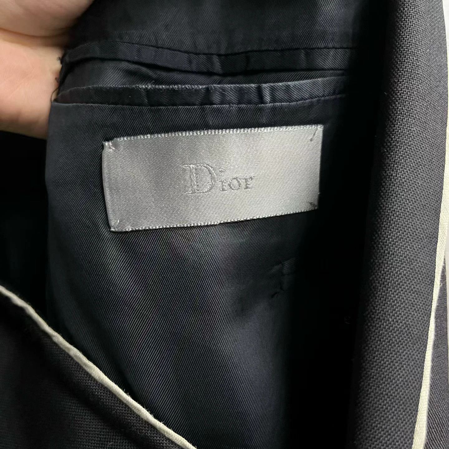Dior [Dior] Classic Black Solid Lapel V-Neck Blazer Size 46R - 3 Thumbnail