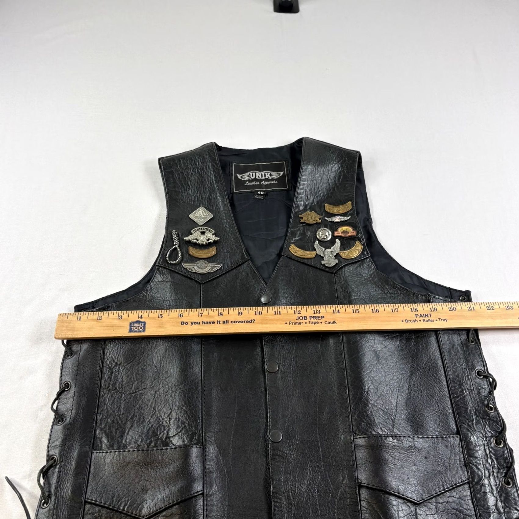 Vintage Unik Leather Vest Mens Size 40 Black Motorcycle Jacket Riding Patch Sleeveless Size US XXS / EU 40 - 4 Thumbnail