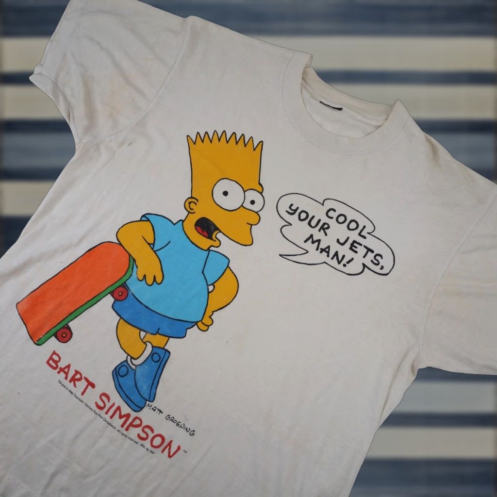 Vintage VINTAGE Bart Simpson "Cool Your Jets Man" Graphic T Shirt White L Mens 1990s Classic Graphic Shirt Size US L / EU 52-54 / 3 - 1 Thumbnail