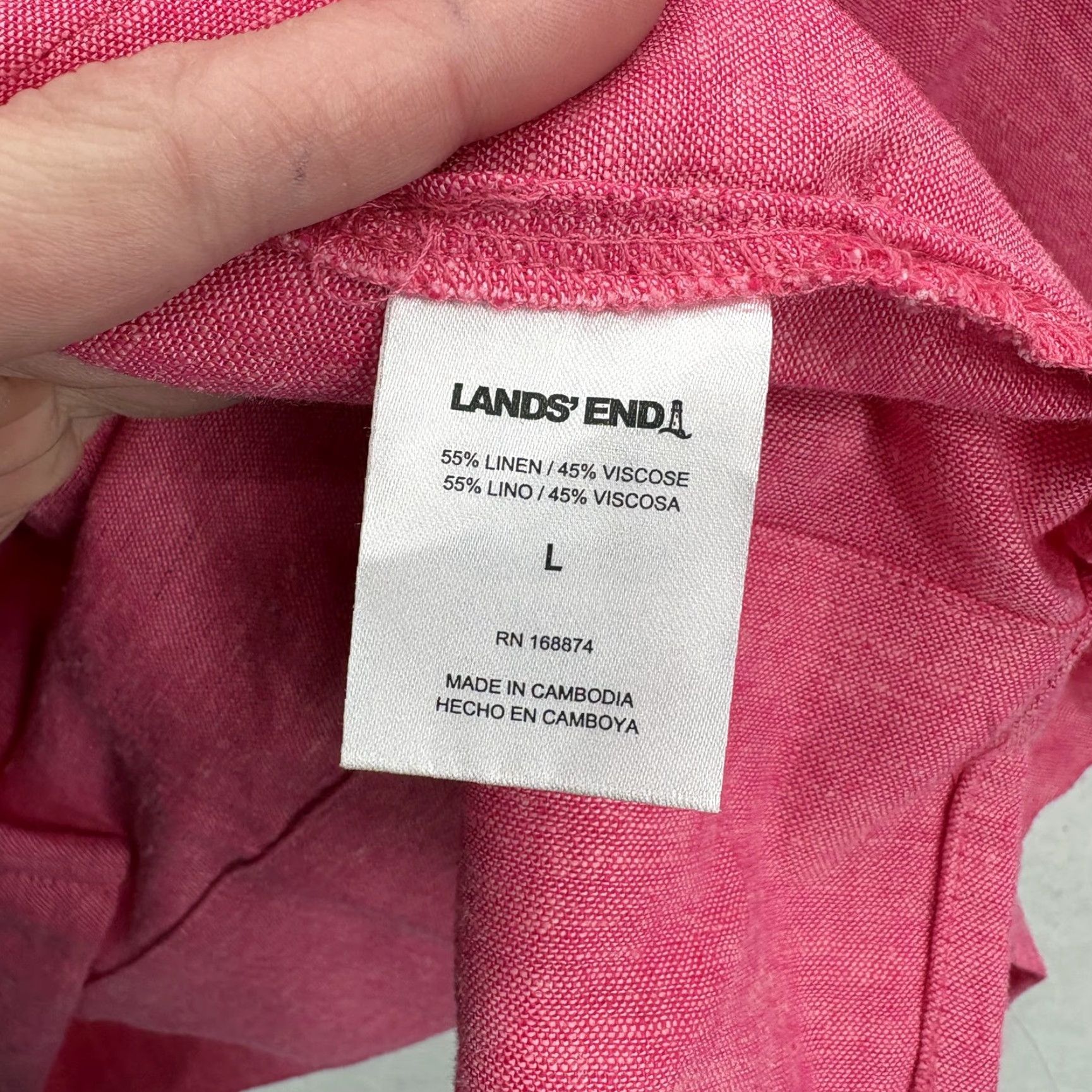 Lands' End Lands' End Shirt Womens Large Pink Split Neck 3/4 Sleeve Linen Tunic Top Preppy Size L / US 10 / IT 46 - 7 Thumbnail