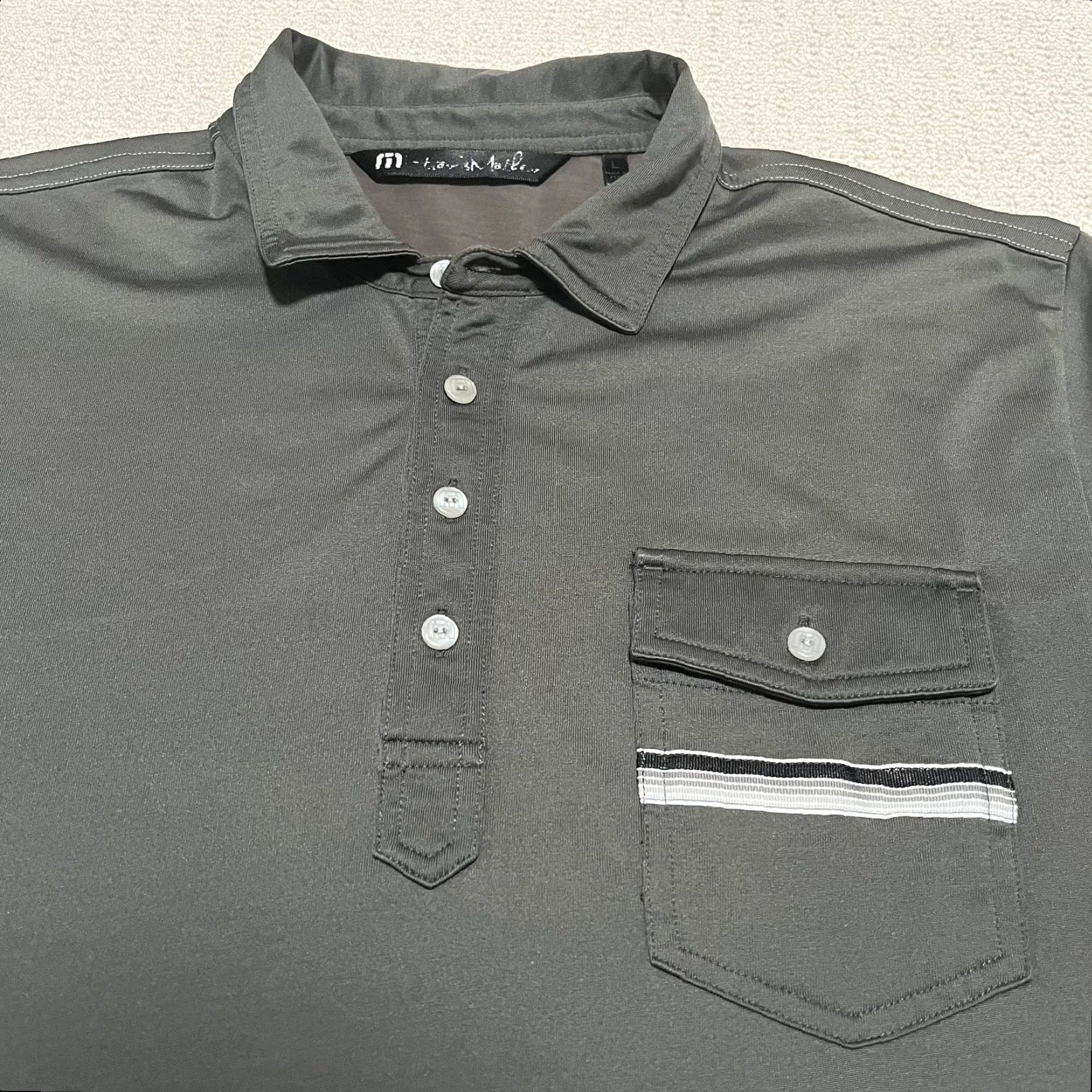 TravisMathew Travis Mathew Golf Shirt Polo Men's Large Gray Stripe Pocket Stretch Performance Size US L / EU 52-54 / 3 - 2 Thumbnail