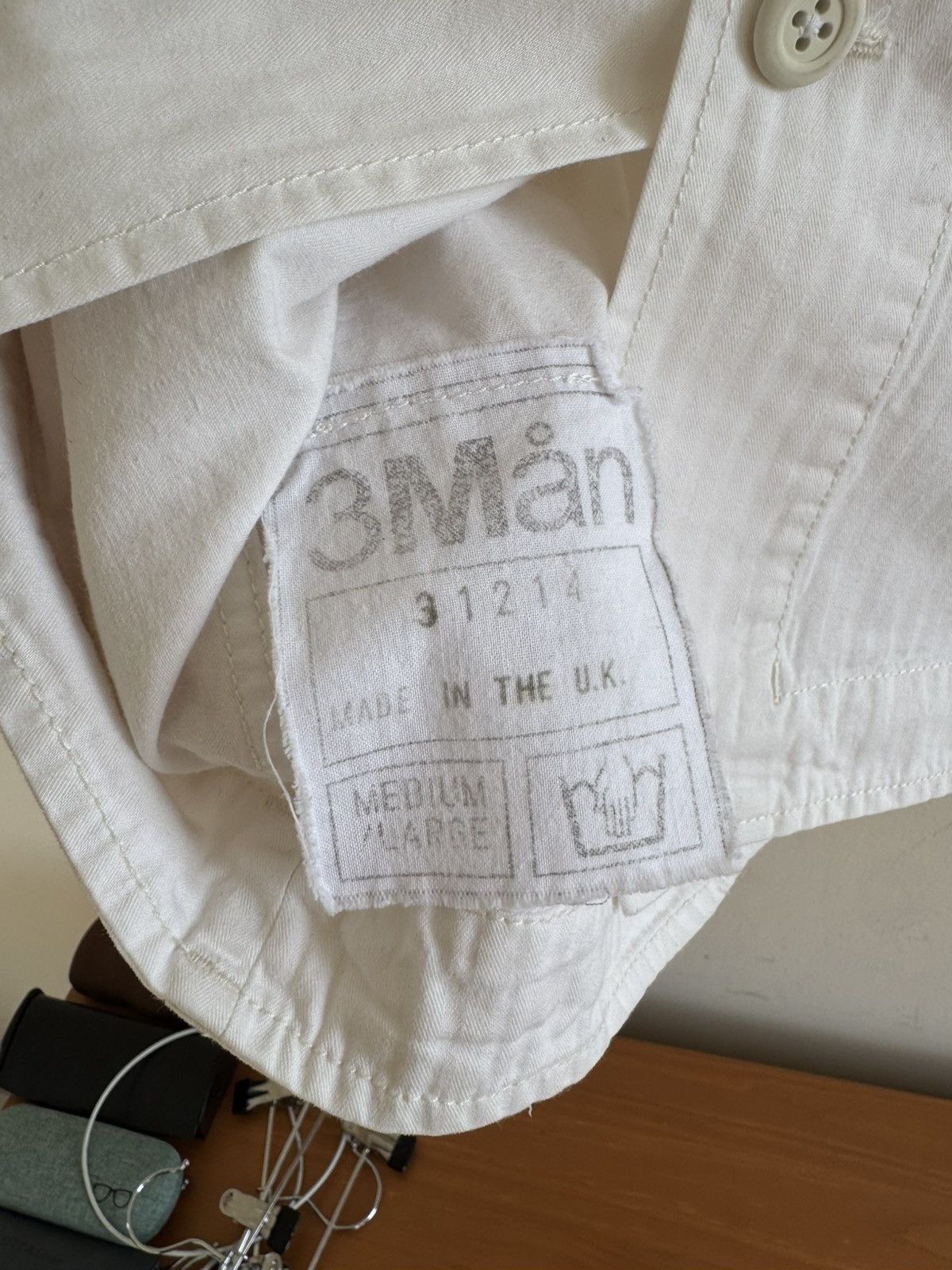 3MAN 3Man White Herringbone Button Chore Jacket Med/Large UK Size US M / EU 48-50 / 2 - 4 Thumbnail