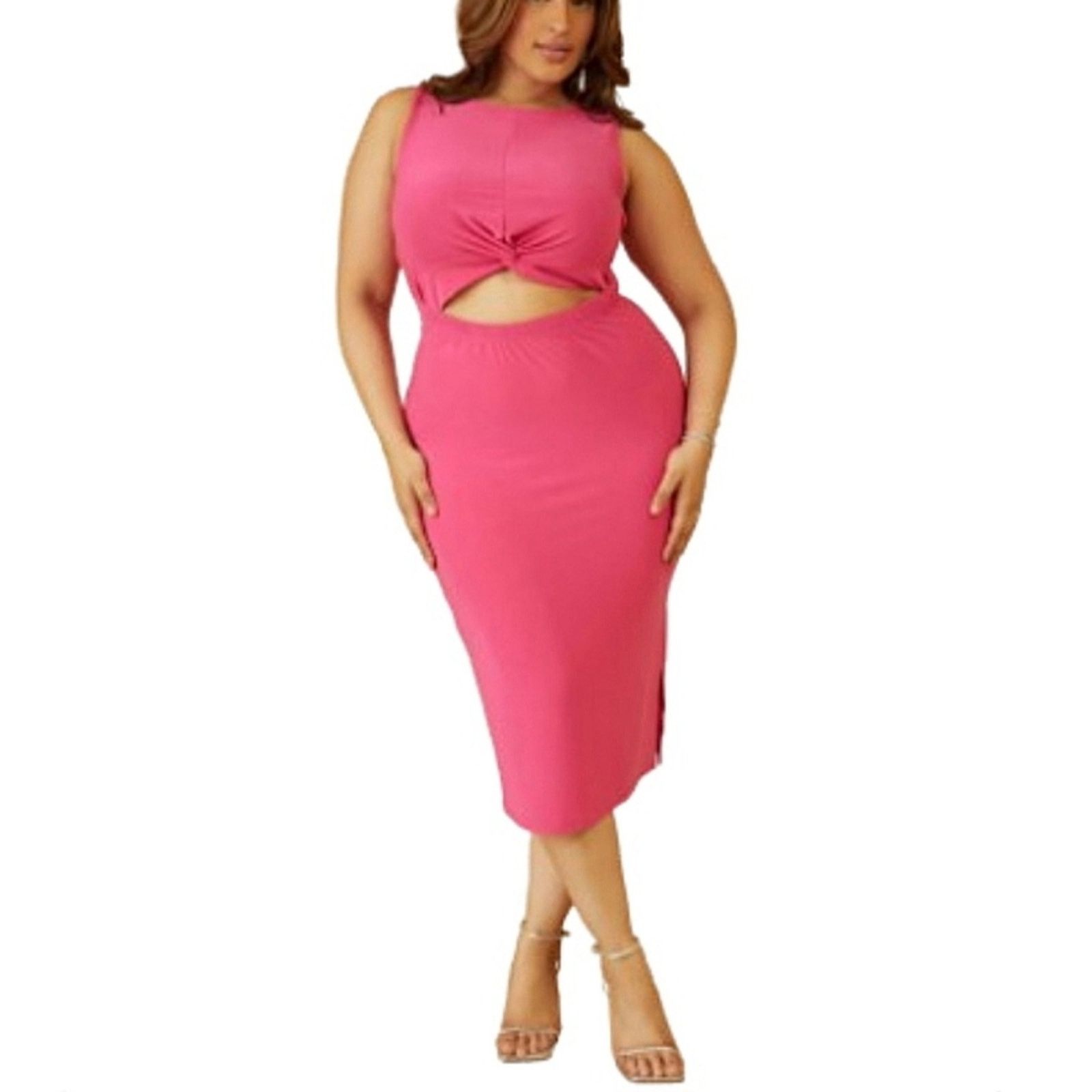 Other FUCSHIA PINK ☆ TWIST FRONT ☆ SLEEVELESS MIDI DRESS 4x ☆ NWT Size 4XL / US 24-26 - 2 Thumbnail