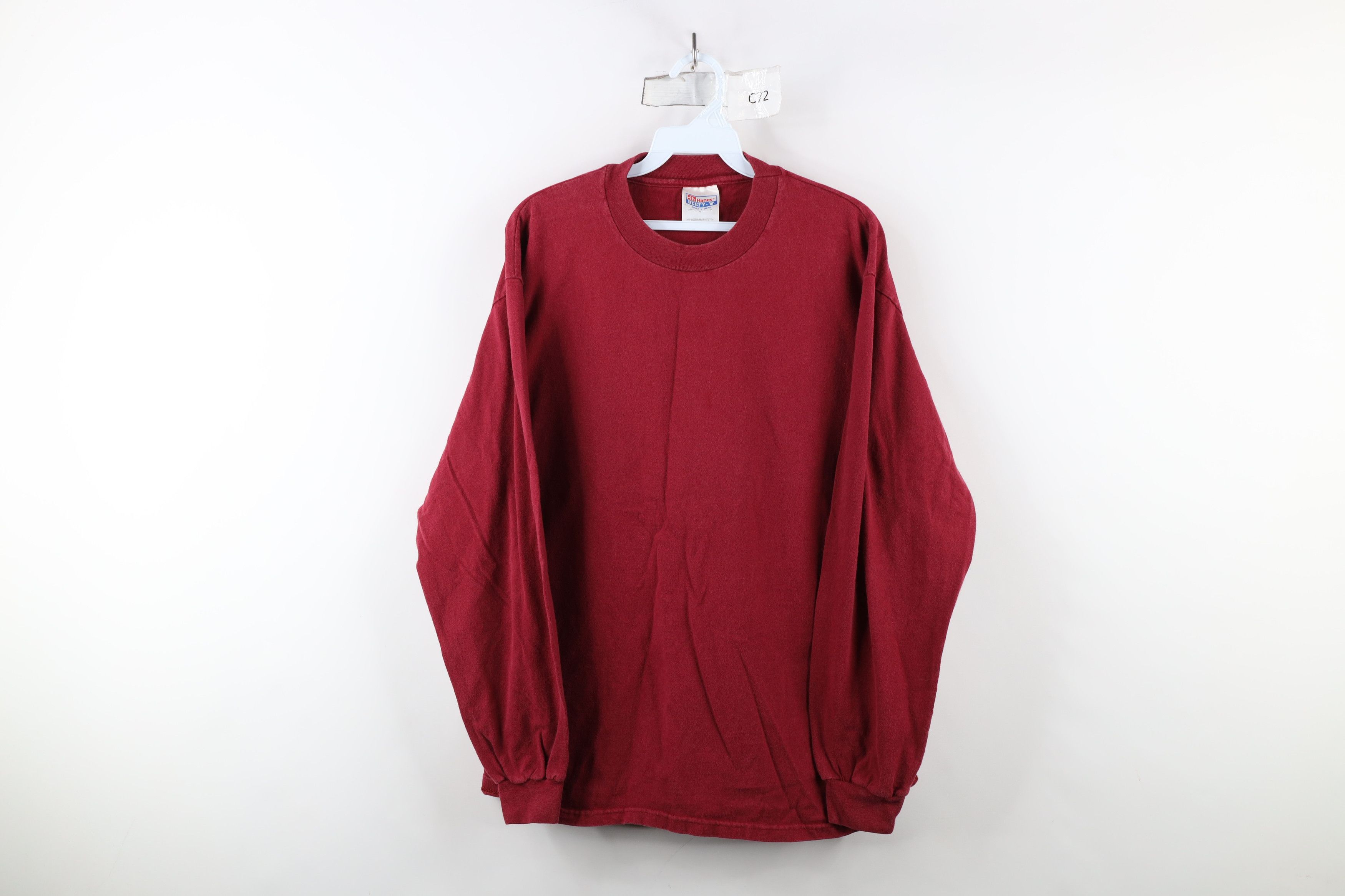 Vintage 90s Hanes Beefy Blank Long Sleeve T-Shirt Red Cotton