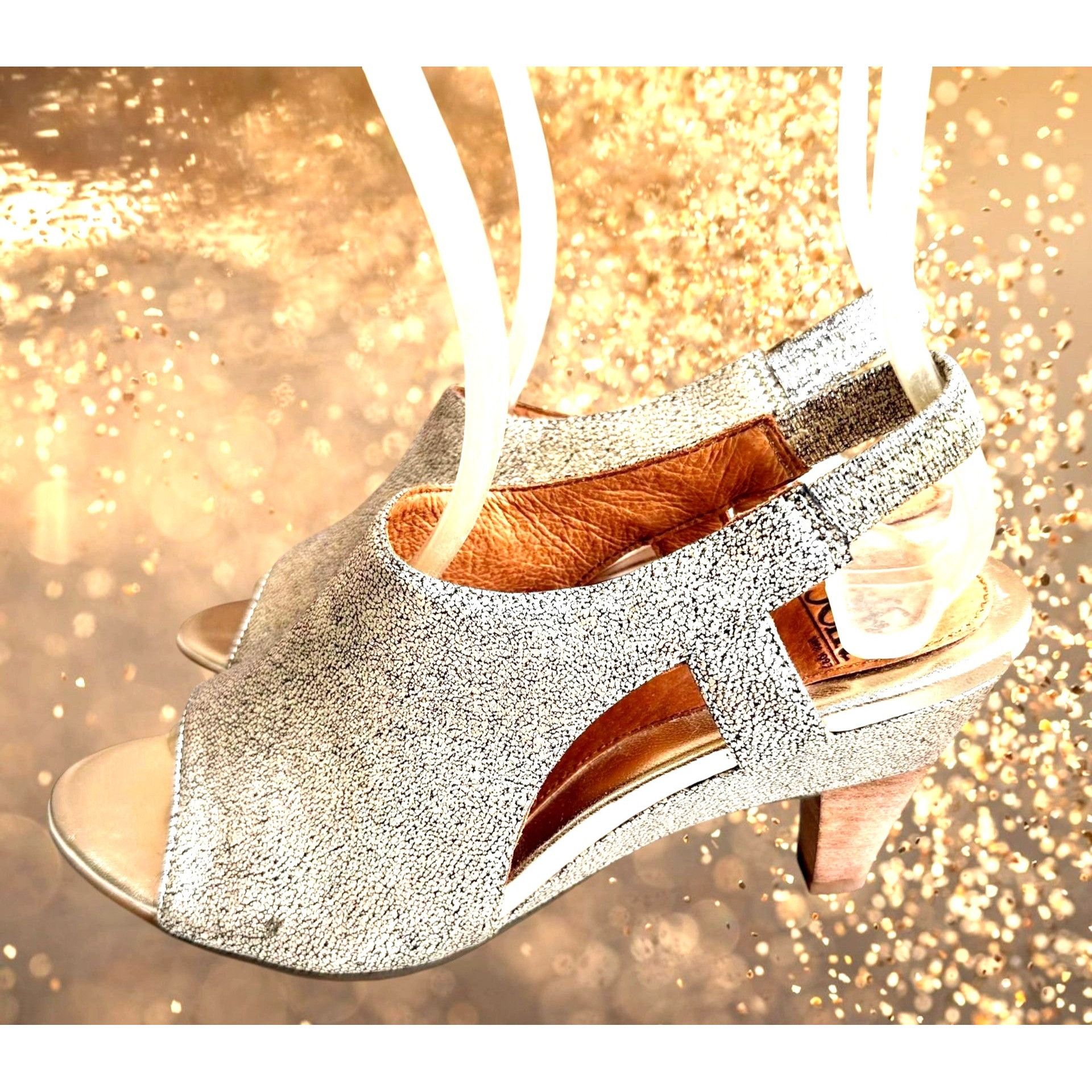 Other Softt Heels 7M Gold Metallic Peep Toe Slingbacks Leather Upp Size US 7 / IT 37 - 3 Thumbnail