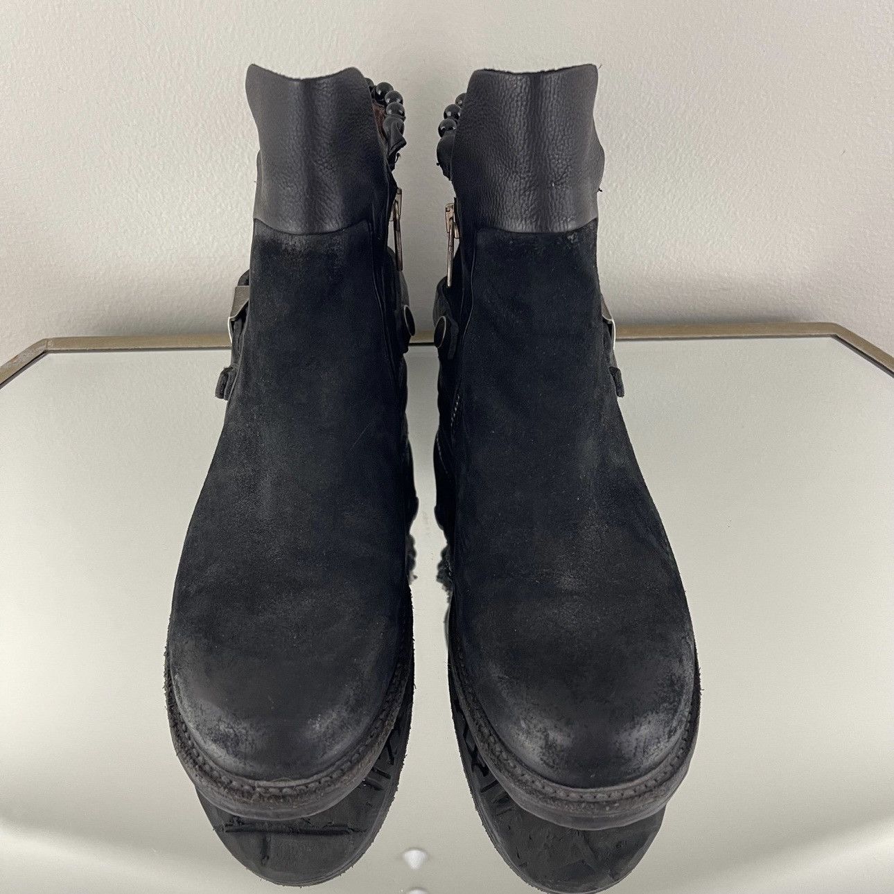 A.S.98 A.S.98 Black Nubuck Suede Airstep Biker Stud Ankle Booties Size US 7 / IT 37 - 6 Thumbnail