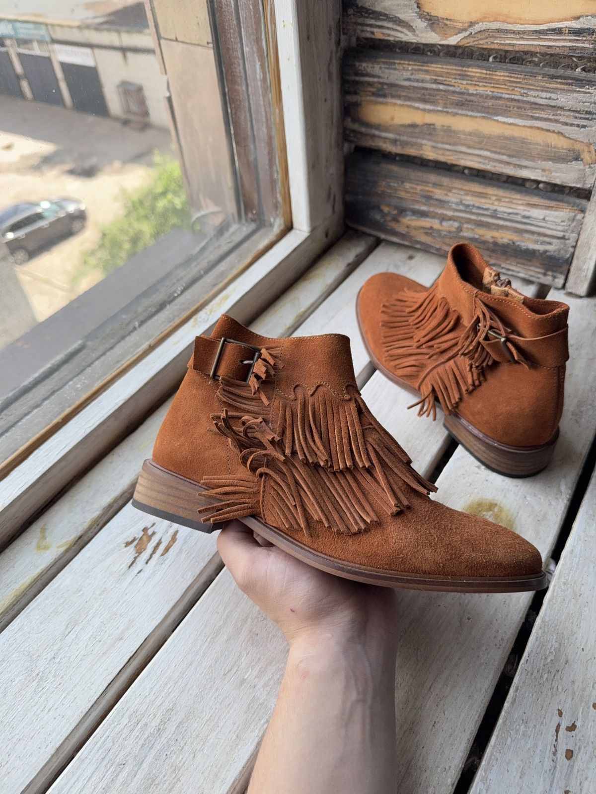 Made in Spain Suede Fringe Ankle Boots Western Cowgirl Style