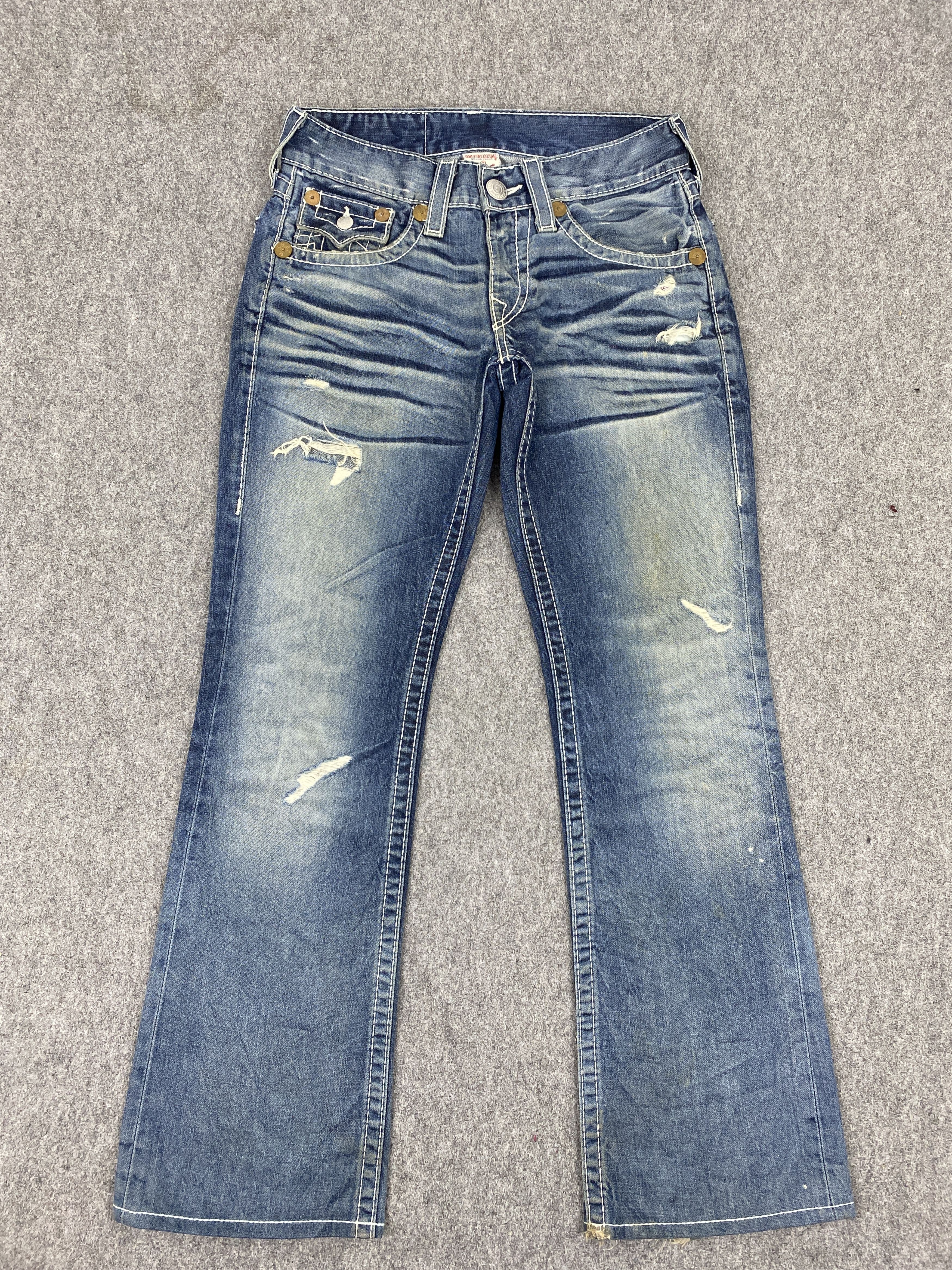 Image of Distressed Denim x True Religion Vintage True Religion Bootcut Distressed Faded Denim in Blue Denim