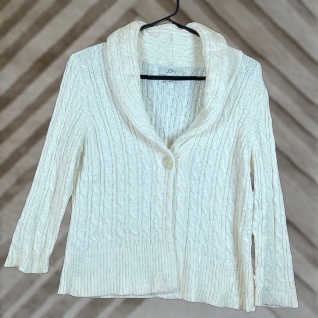 Ann Taylor VINTAGE Ann Taylor LOFT Sweater Cardigan Cream Womans M Shawl Collar Rabbit Hair Blend Button Knit Cable-Knit V-Neck Size M / US 6-8 / IT 42-44 - 1 Thumbnail