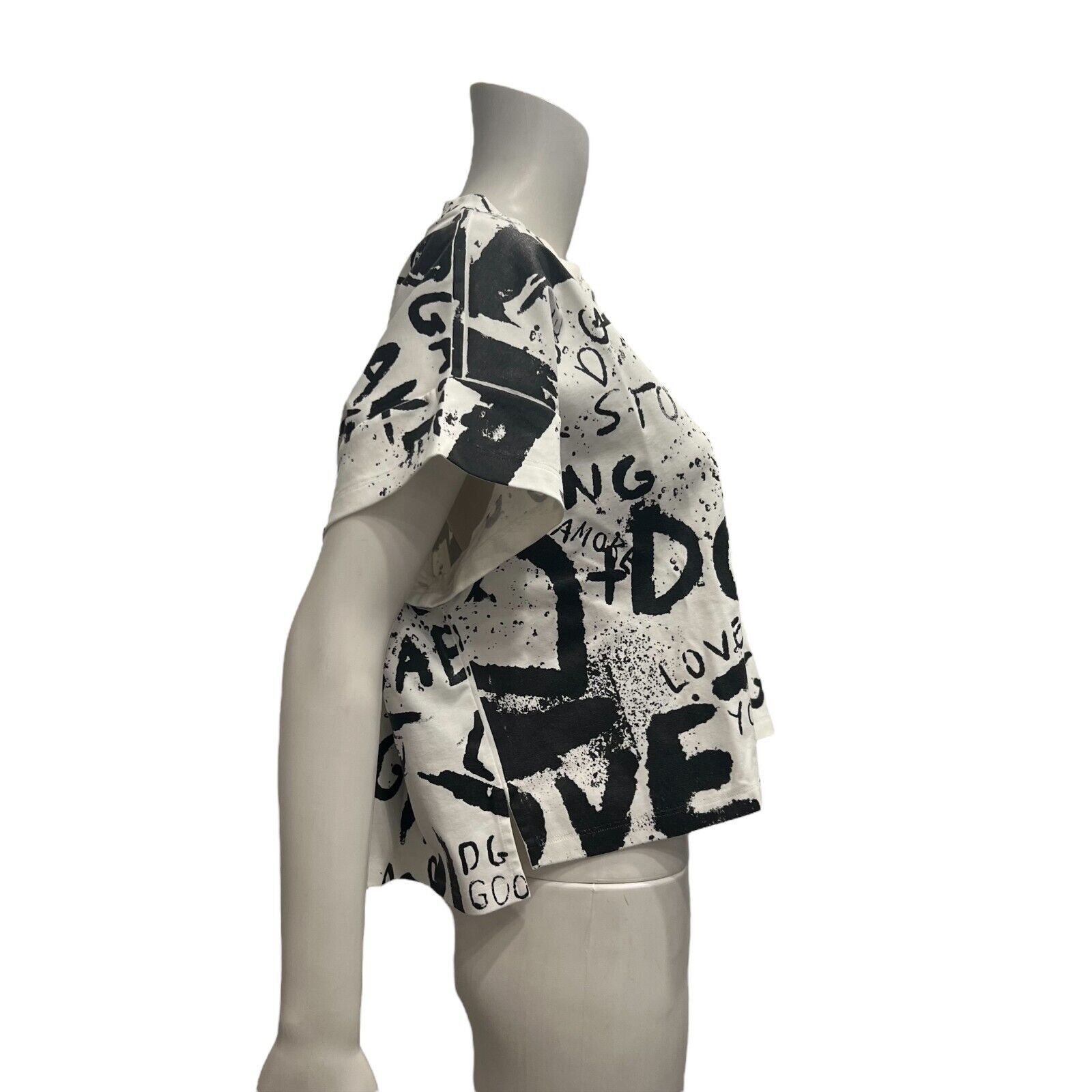 Dolce & Gabbana $1175 White Black Graphic Graffiti Cropped T-Shirt Size XL / US 12-14 / IT 48-50 - 6 Thumbnail