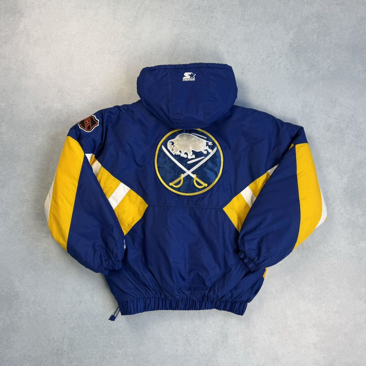 NHL × Starter × Vintage 90s STARTER NHL BUFFALO SABRES PULLOVER HOODED JACKET Sz XL Size US XL / EU 56 / 4 - 2 Thumbnail
