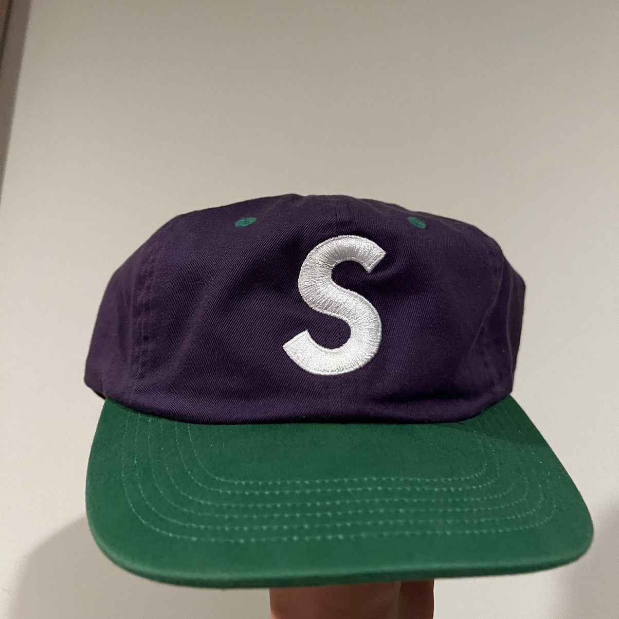 image of Supreme 2-Tone S Logo Hat in Purple, Men's