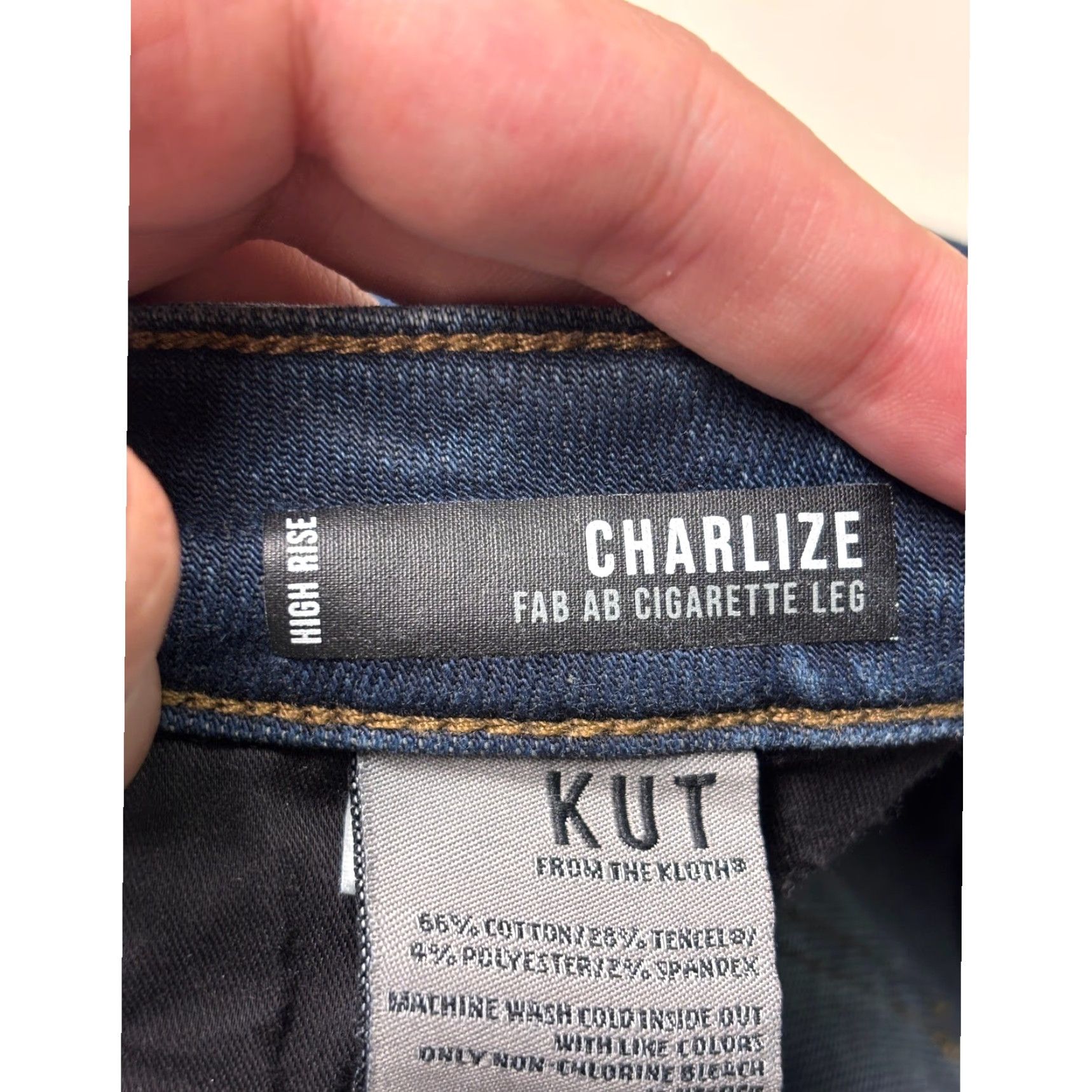 Vintage KUT from the Kloth Charlize High Rise Cigarette Leg Jeans Dark Wash Size 8 W32 L26 Women Denim Stretch Distressed Pockets Zipper Button Slim Ankle Size 30" / US 8 / IT 44 - 6 Thumbnail