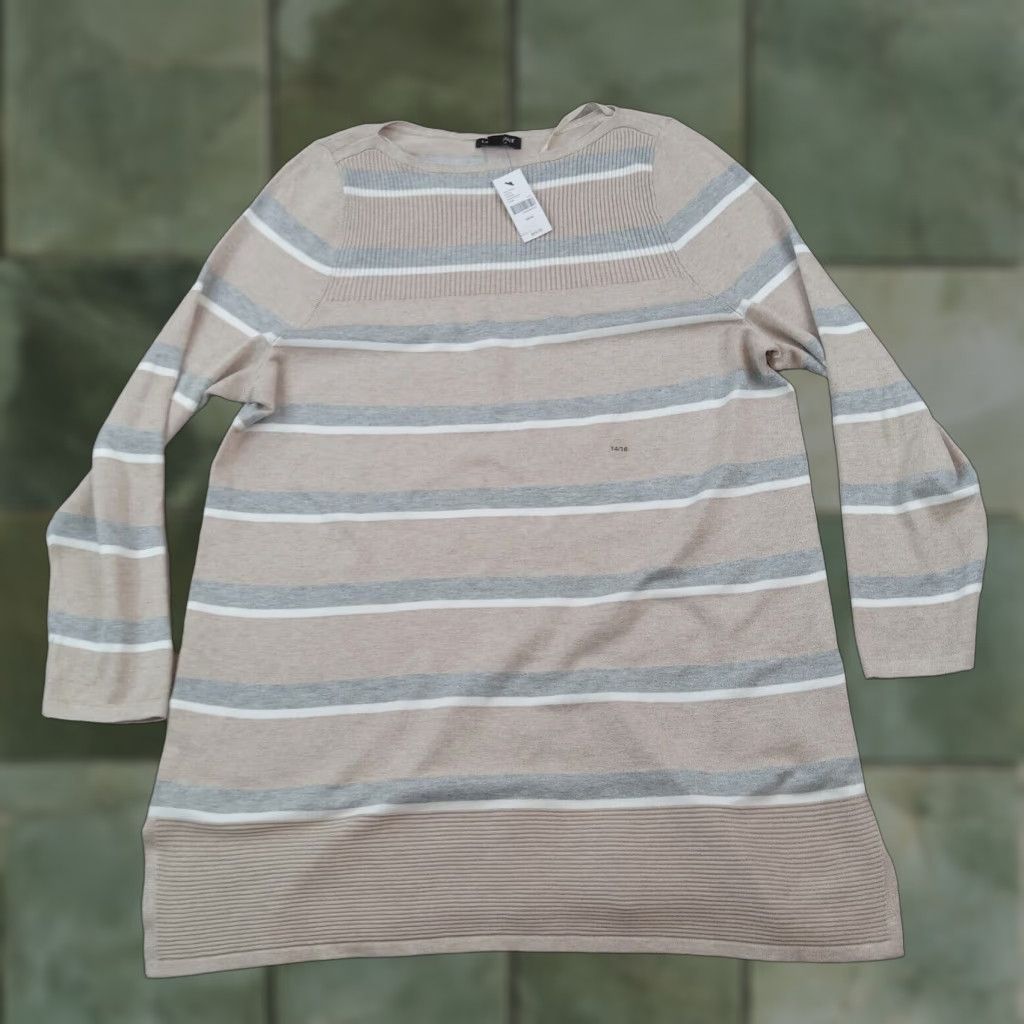 Vintage Lane Bryant Womens Long Sleeve Shirt Brown White Gray Striped Size 14/16 Size XL / US 12-14 / IT 48-50 - 1 Thumbnail
