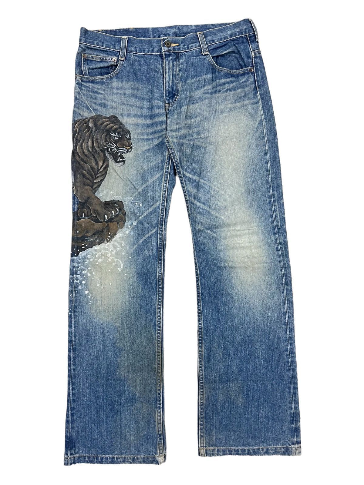 Karakuri Tamashii Karakuri Tamashi 🇯🇵 Tiger Hand Paint Baggy Jeans Denim Size US 36 / EU 52 - 2 Thumbnail