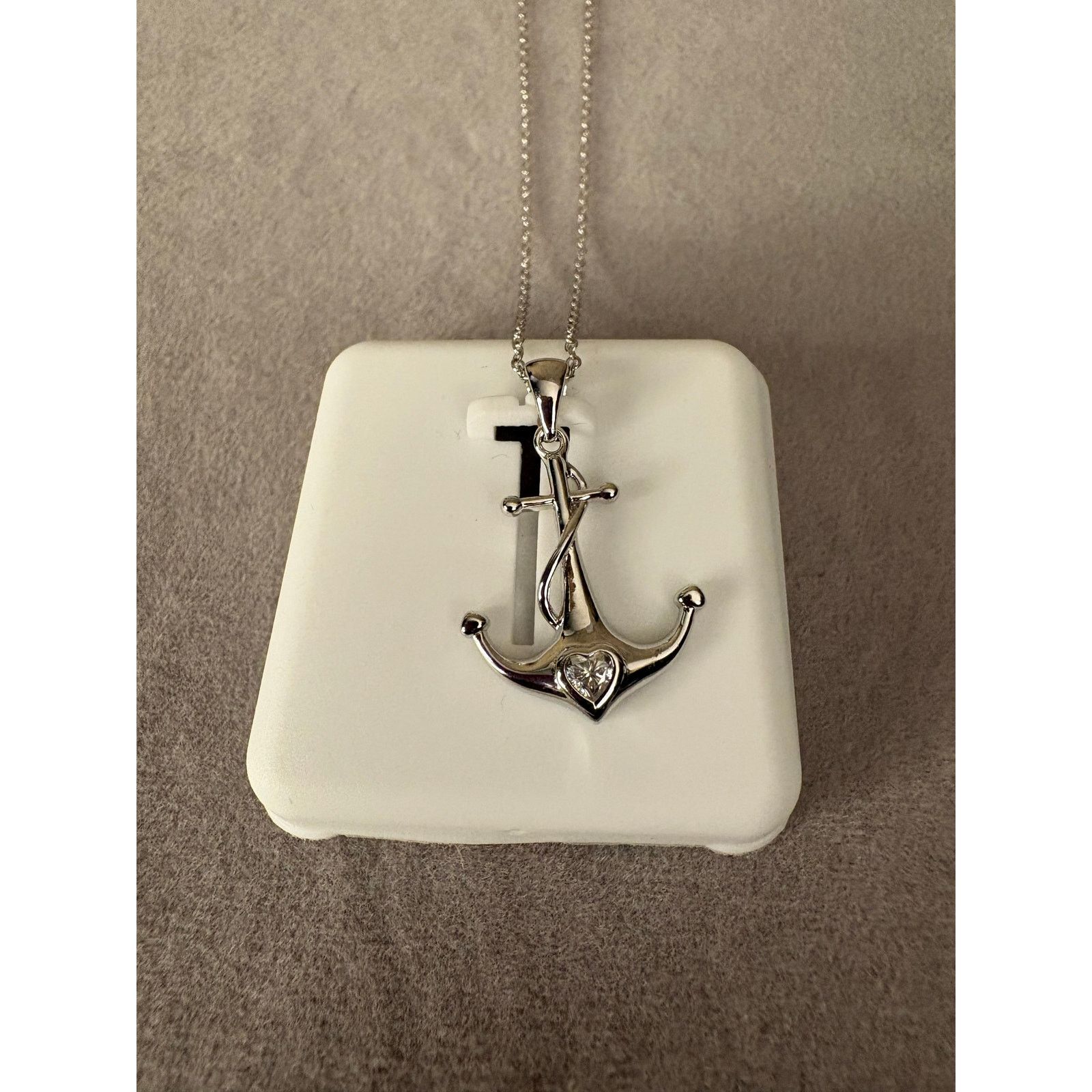 Jewelry Women's .5ct Moissanite 925 Sterling Silver Anchor Necklace Size ONE SIZE - 7 Thumbnail