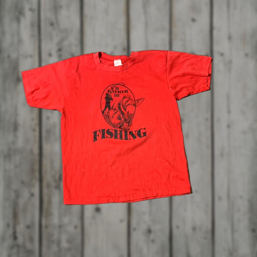 Vintage Id Rather Be Fishing Mens Distressed Shirt Small Medium Size US S / EU 44-46 / 1 - 1 Thumbnail