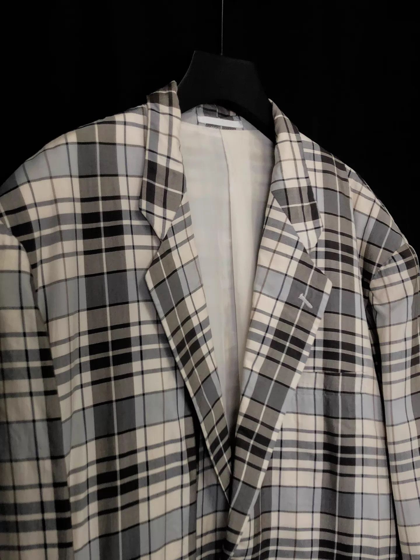 Comme des Garcons CDG 87SS Silk Ivory Gray Gradient Check Jacket Size US M / EU 48-50 / 2 - 4 Thumbnail