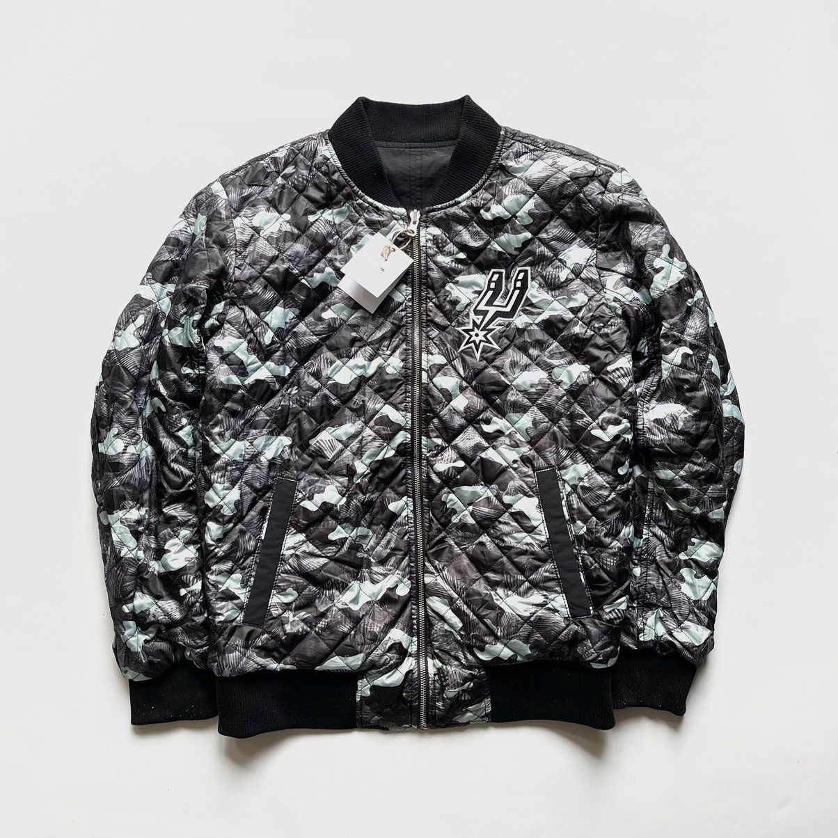 image of Bomber Jacket x NBA Spurs Reversible Jacket Camo in Black, Men's (Size Medium)