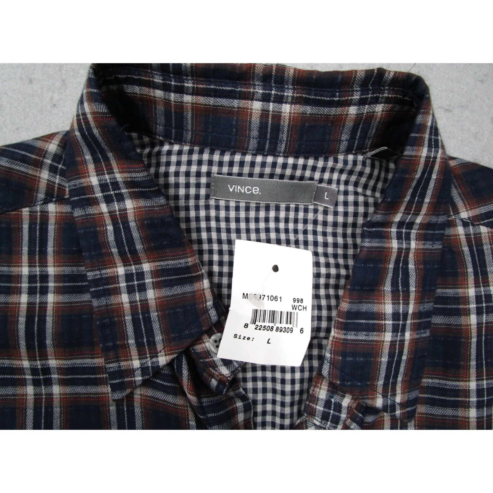 Vince Vince Mens Large Blue Plaid Button-Up Long Sleeve Shirt - Cotton Classic Fit, Lightweight Size US L / EU 52-54 / 3 - 3 Thumbnail
