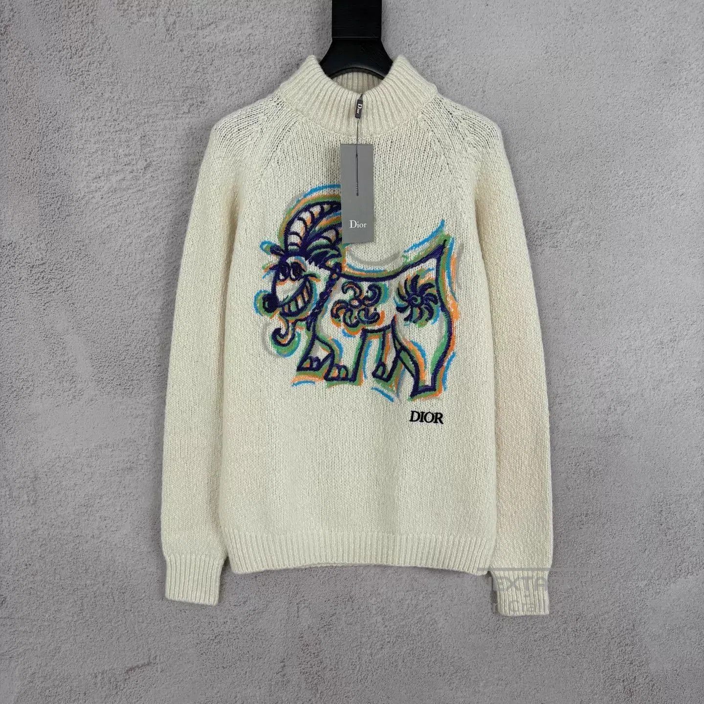 Dior Beige High Neck Knit Sweater with Colorful Graphic. Size US S / EU 44-46 / 1 - 1 Thumbnail
