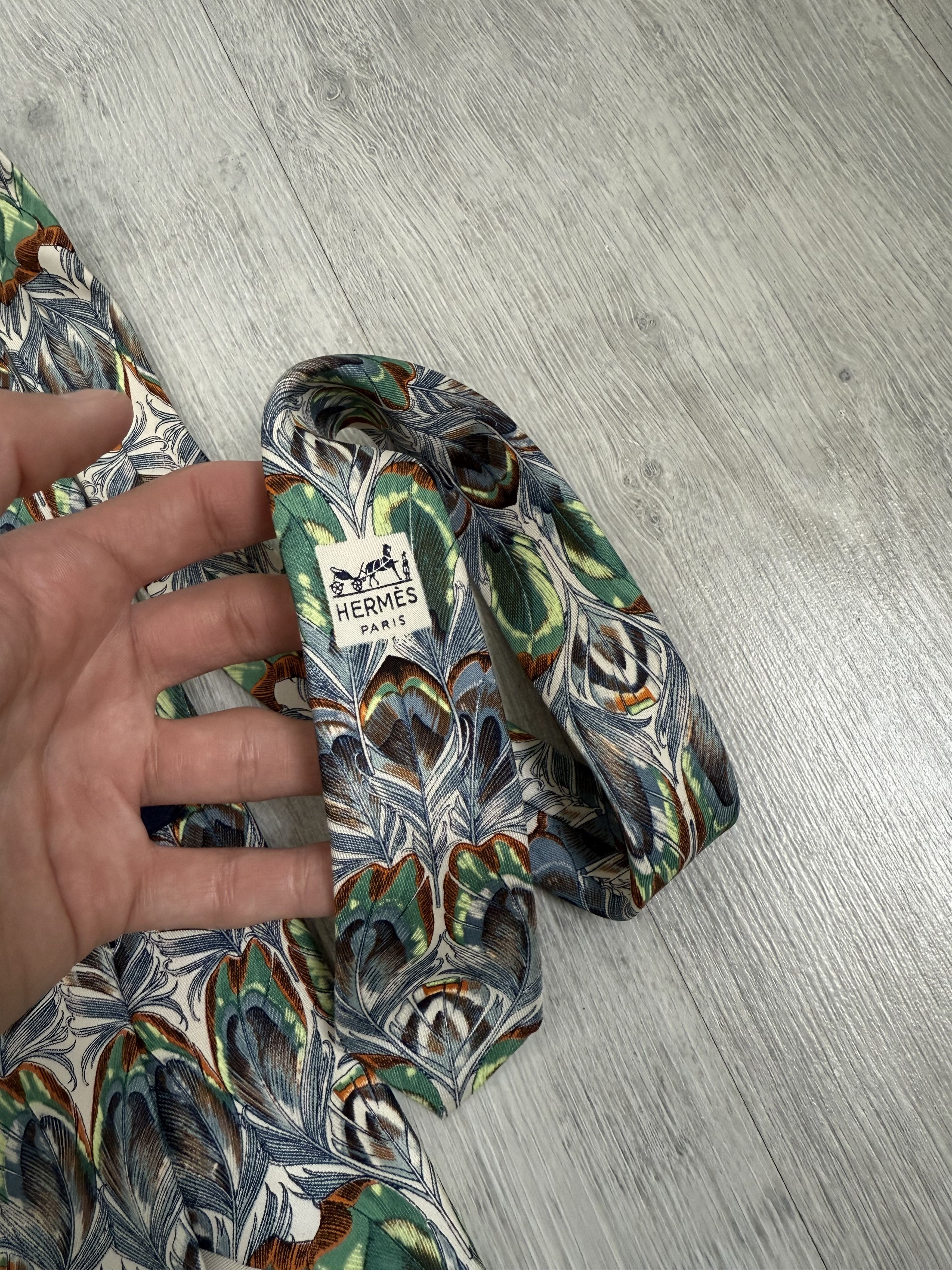 Hermes Vintage Hermes peacock feathers silk tie Size ONE SIZE - 4 Thumbnail