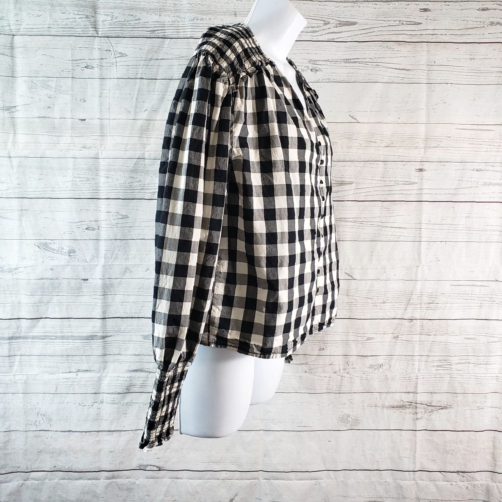 Vintage A New Day Women's Button Front Shirt Sz Large Black Checkered Cotton Long Sleeve Shirt Size L / US 10 / IT 46 - 3 Thumbnail