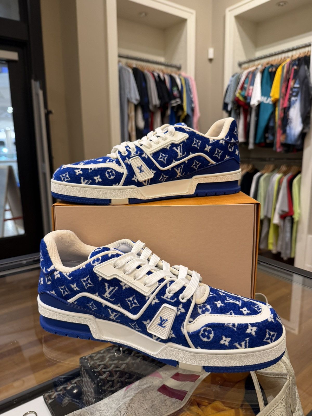 Louis Vuitton Louis Vuitton Monogram Textile Velour LV Trainer - Blue Size US 10 / EU 43 - 3 Thumbnail
