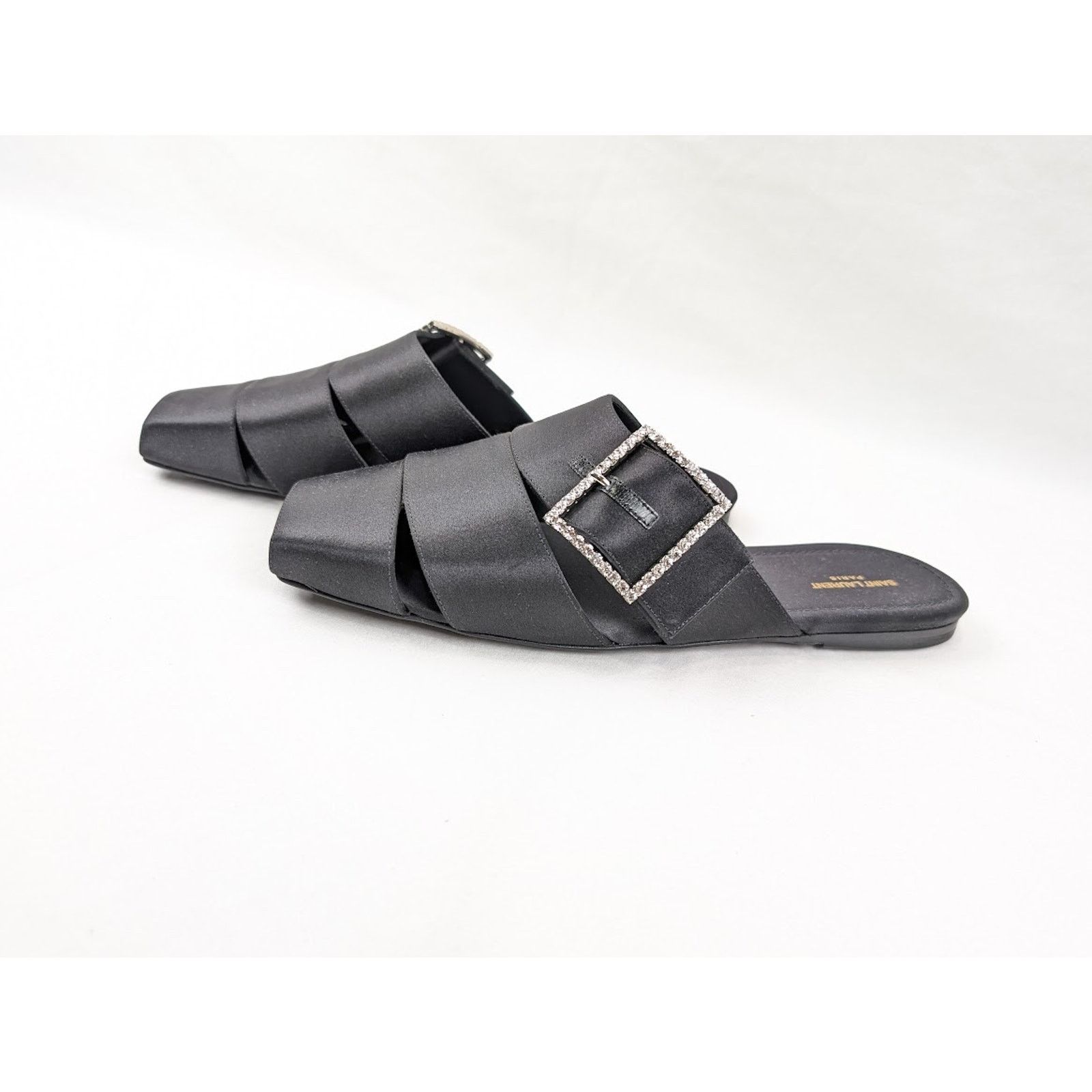 Saint Laurent Paris o1rshd1 Jacques Slide Strass Crepe Satin Sandal in Nero Size US 10.5 / EU 43-44 - 12 Thumbnail
