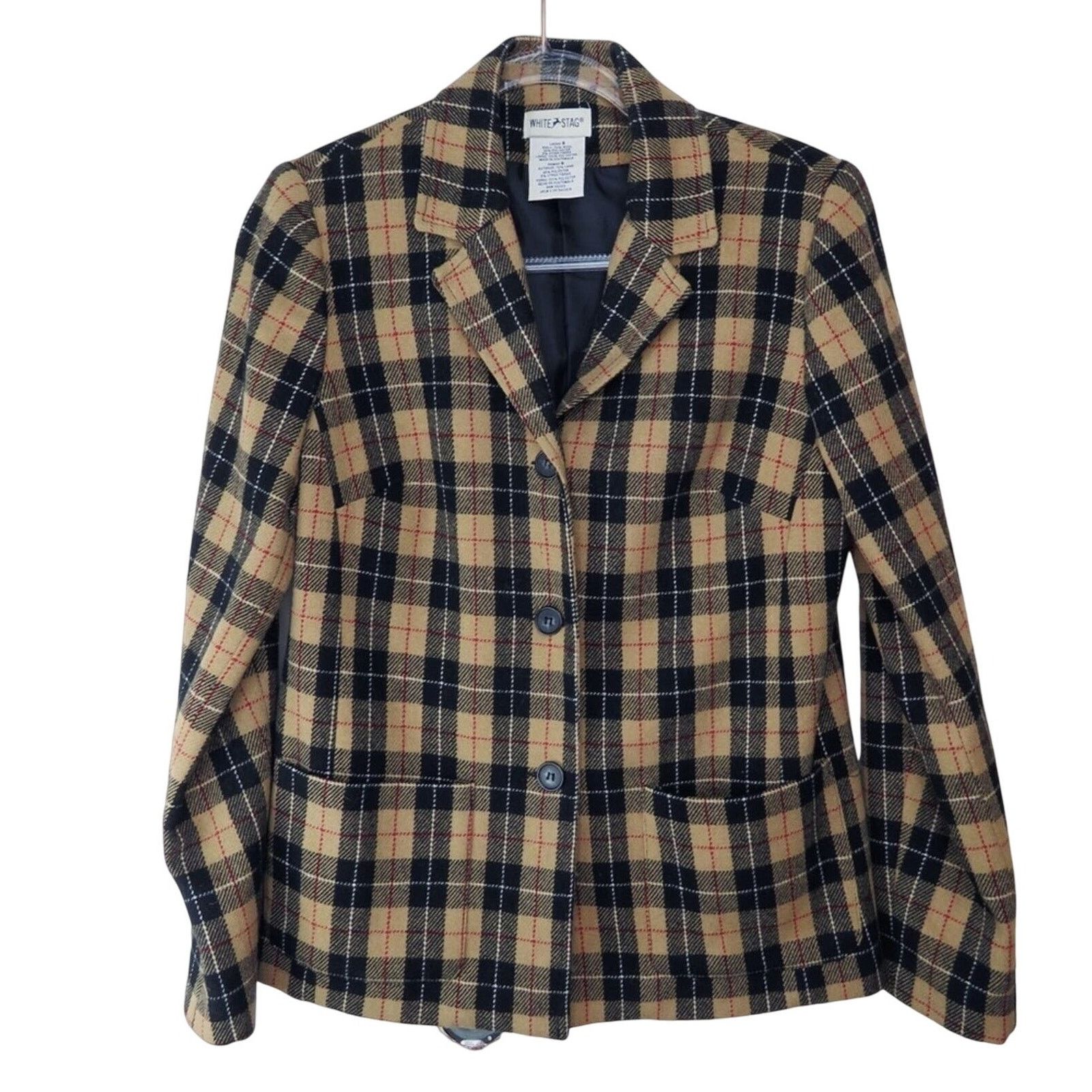 Vintage 90s White Stag Vintage Jacket Tan Black Plaid Wool Small Size S / US 4 / IT 40 - 1 Thumbnail