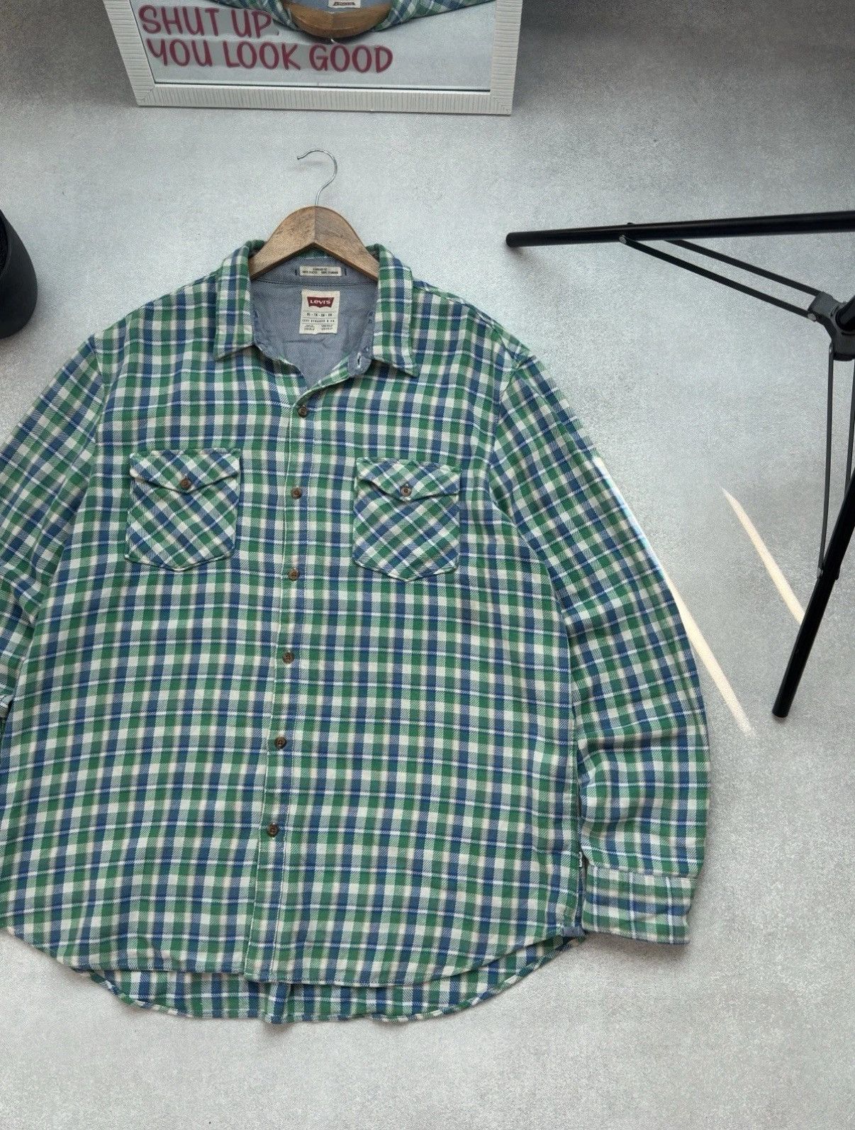 Levi's Vintage Levis Retro Checked Green Blue Button Up Shirt Men Size US XL / EU 56 / 4 - 2 Thumbnail